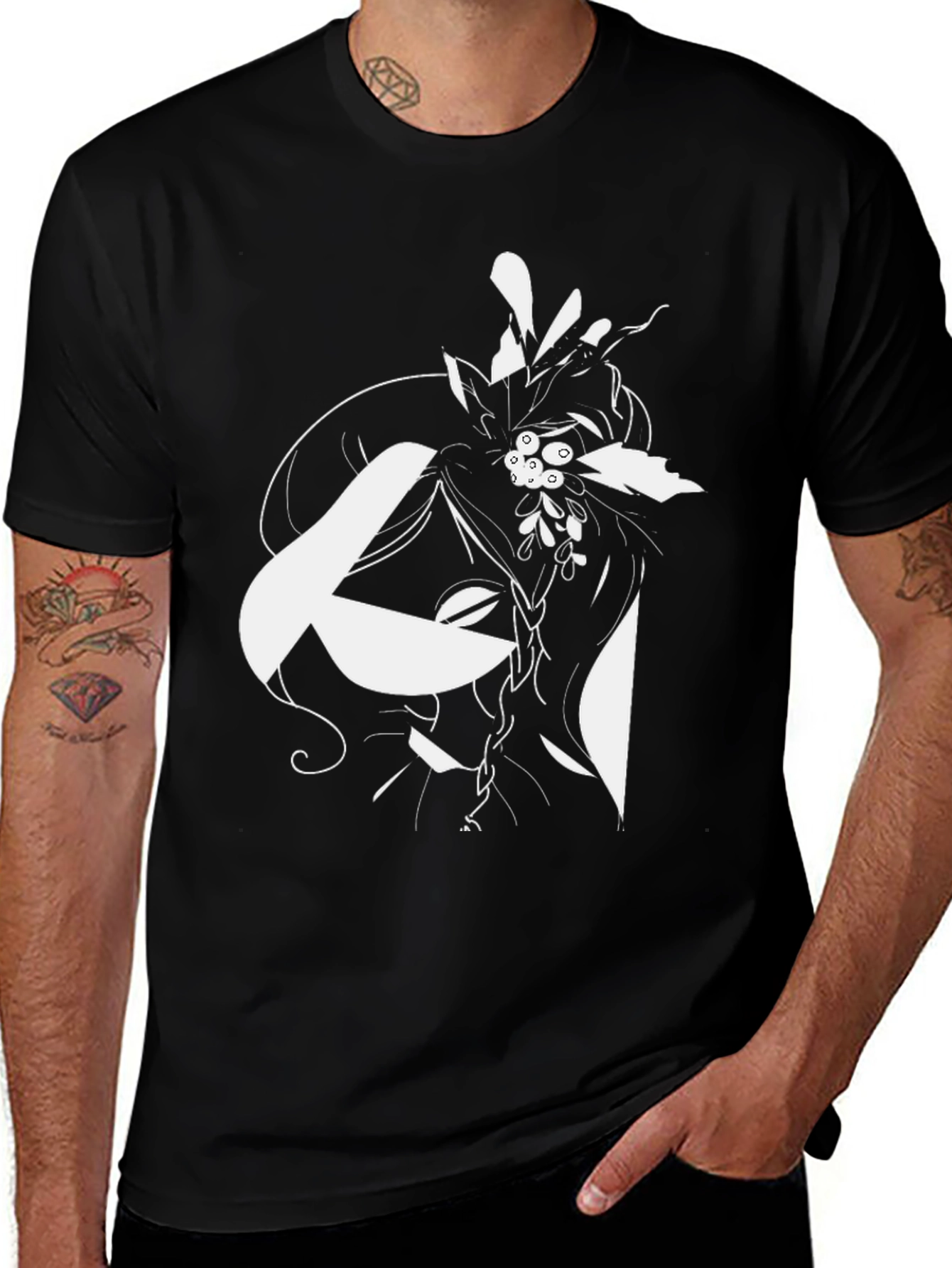 Abstract Floral Graphic Black T-Shirt