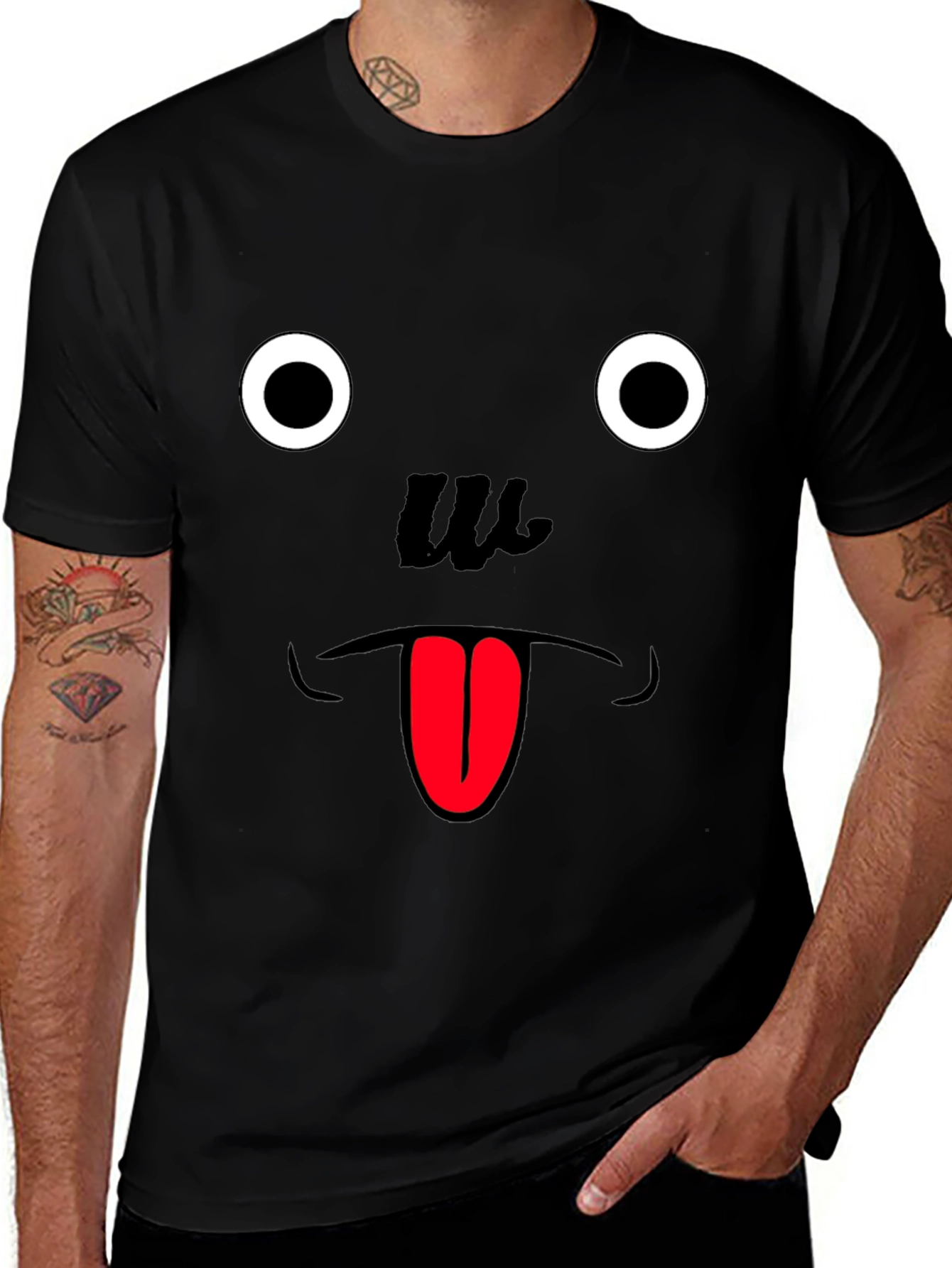 Variant 30 of Funny Face Tongue Out Black T-Shirt