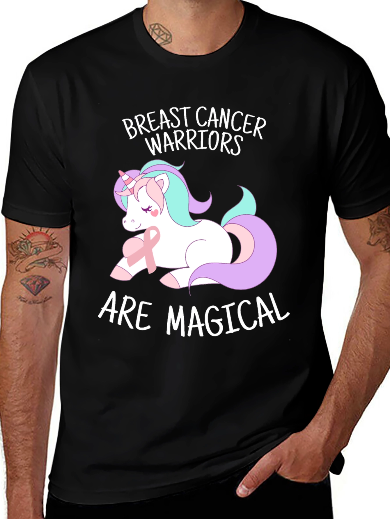 Variant 29 of Breast Cancer Warrior Unicorn Graphic Tee