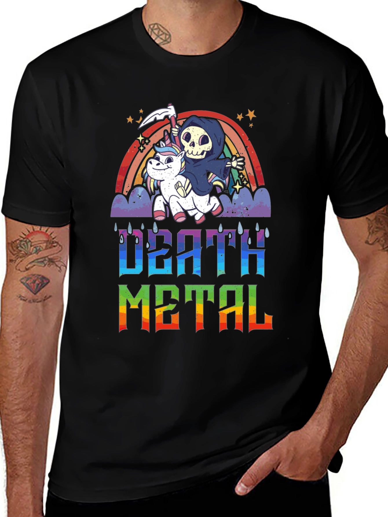 Variant 27 of Death Metal Rainbow Grim Reaper Unicorn T-Shirt