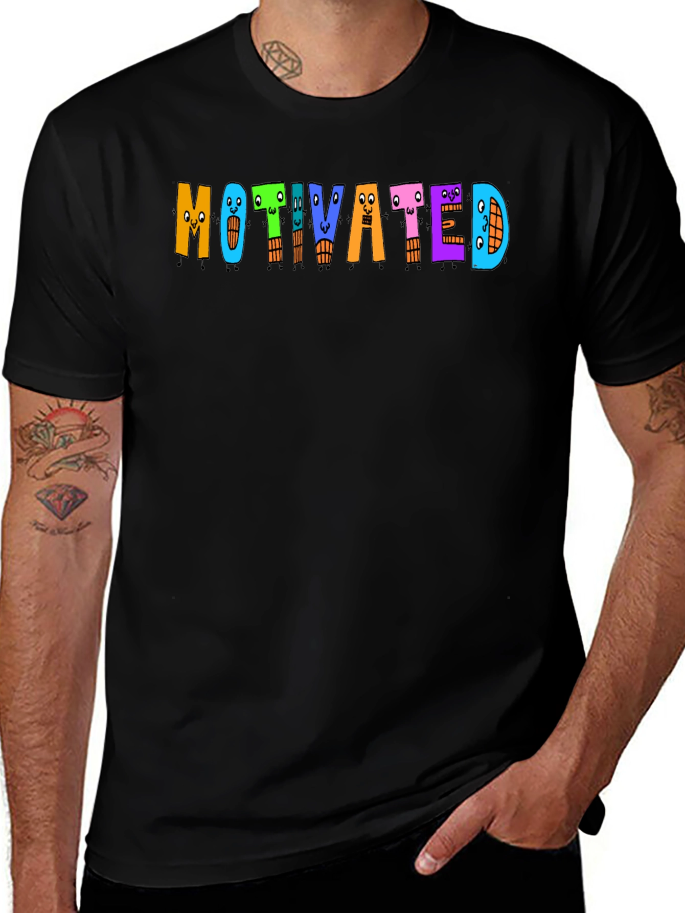 Variant 15 of Motivated Cartoon Letter T-Shirt - Black