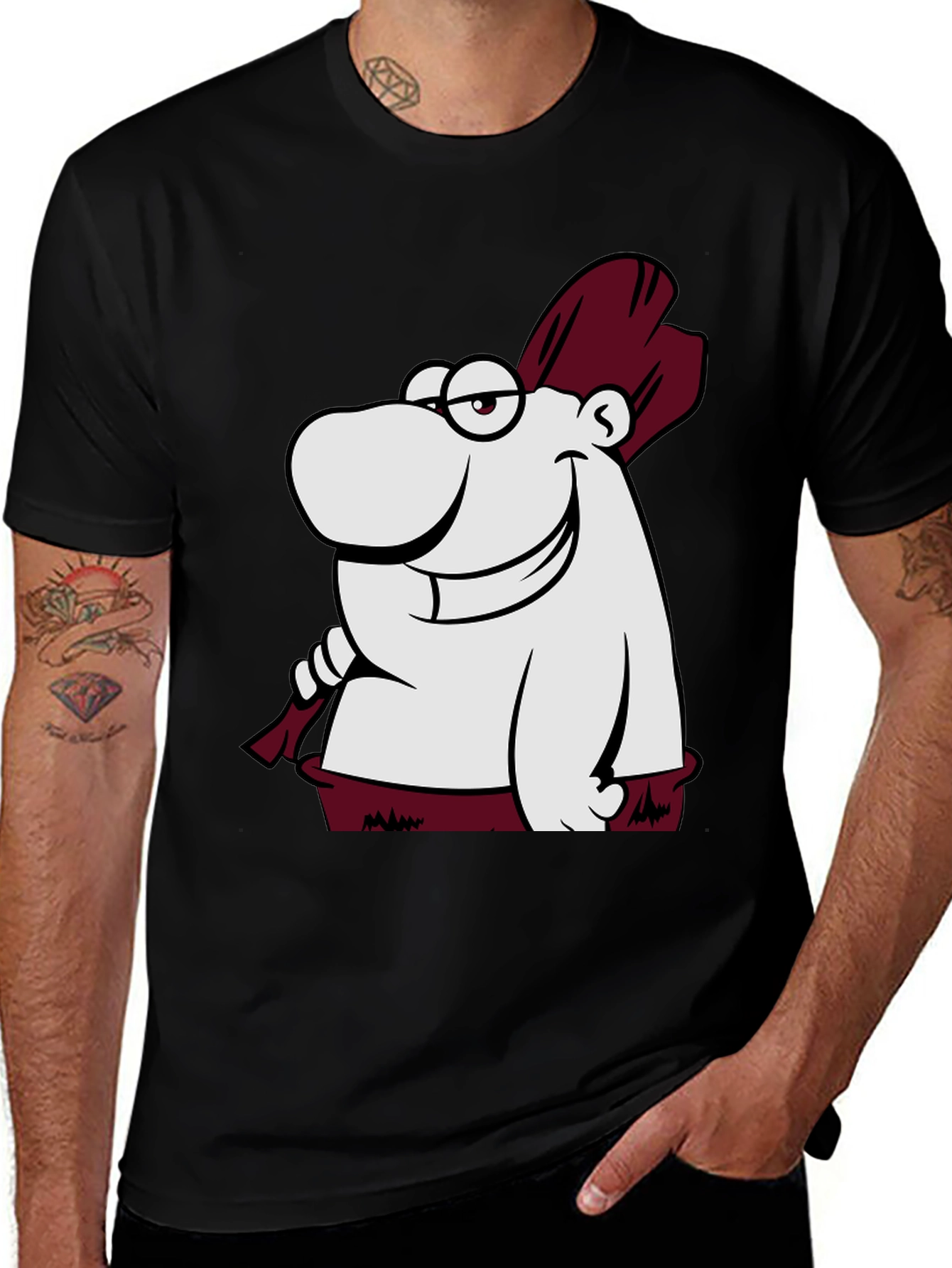 Variant 2 of Funny Cartoon Character Graphic Tee - Black