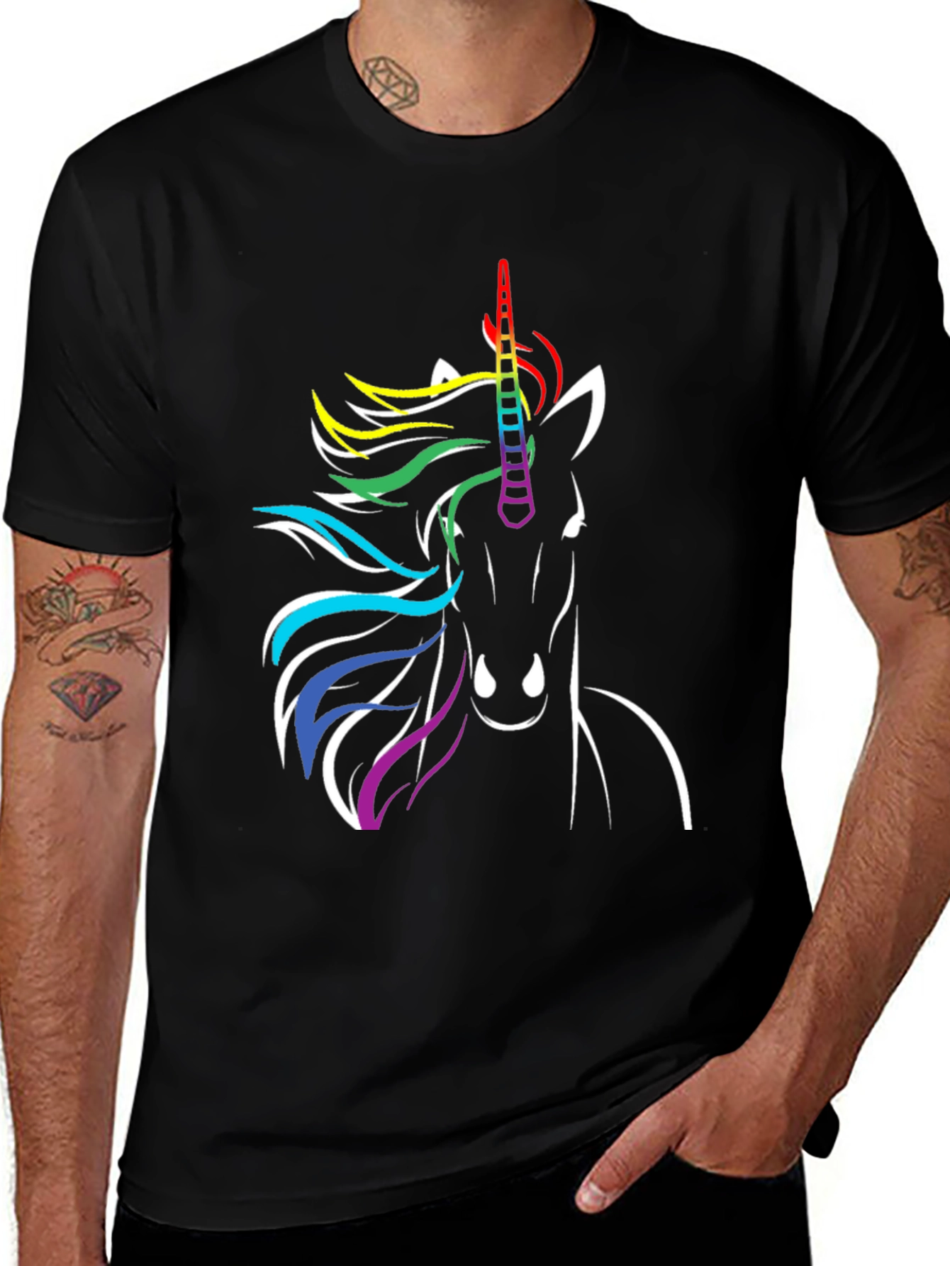 Variant 18 of Rainbow Unicorn Graphic Tee - Black T-Shirt