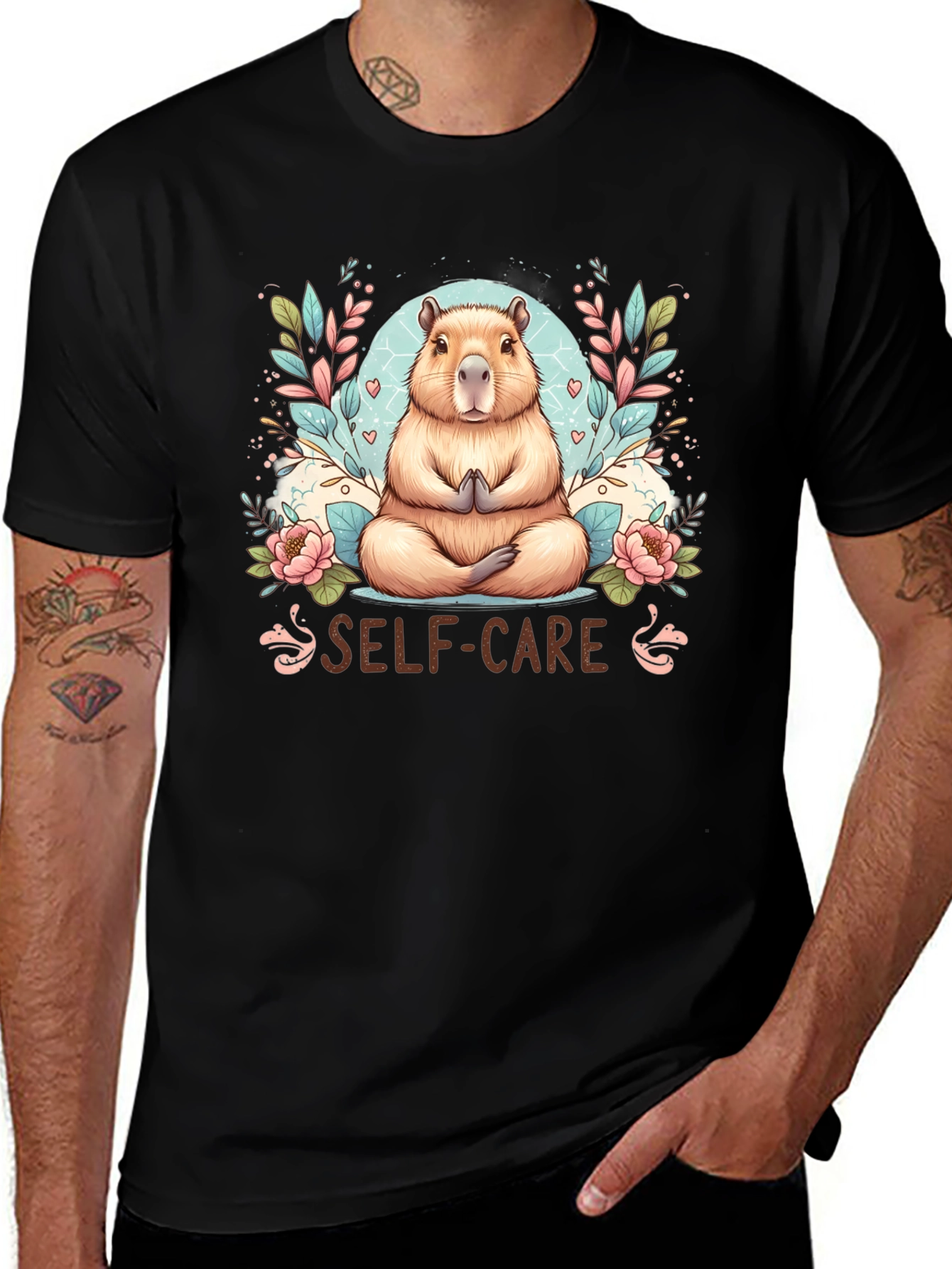Black Self-Care Capybara T-Shirt main image