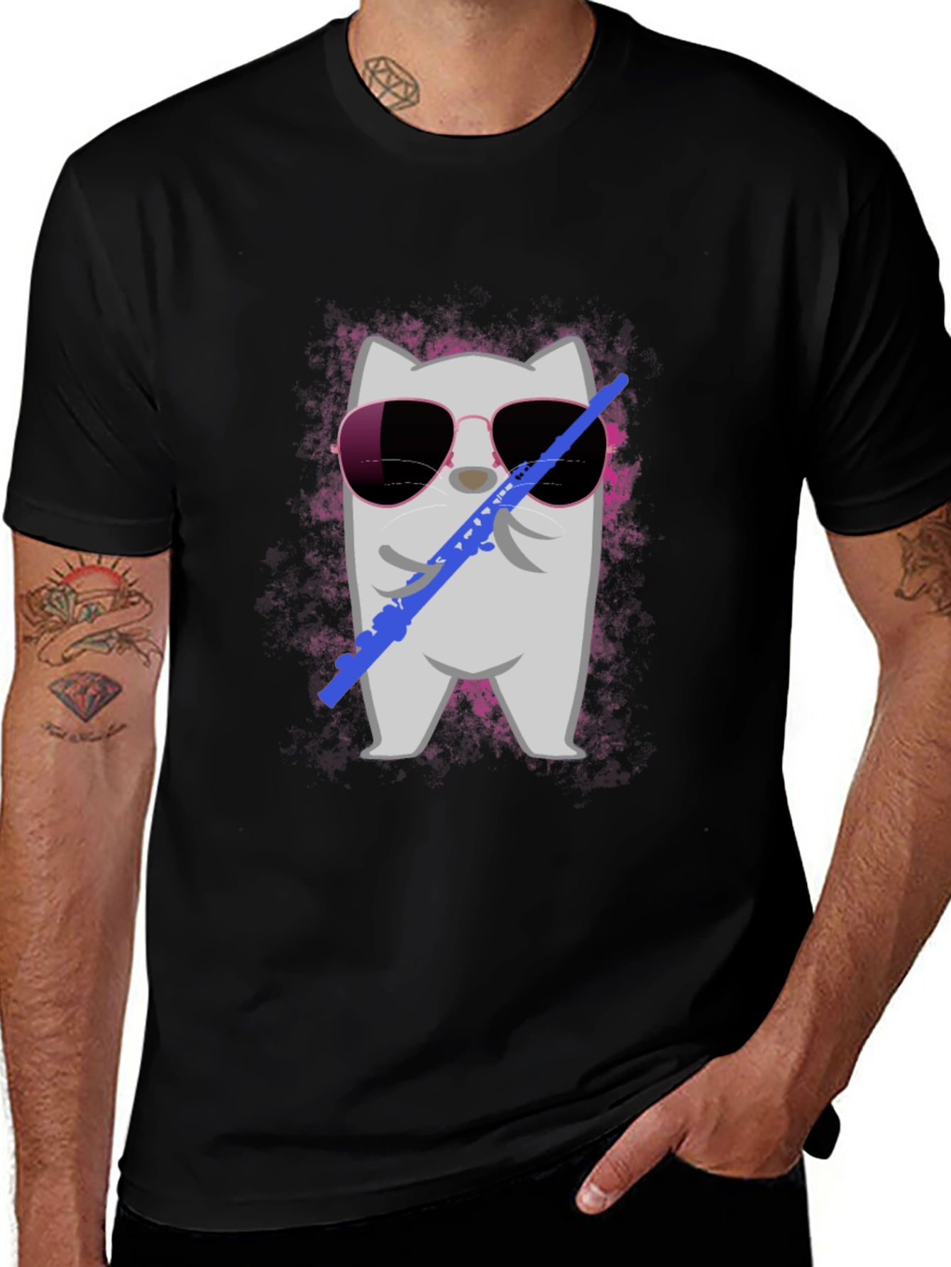 Variant 25 of Cool Cat Flute T-Shirt - Unique Music Lover Tee