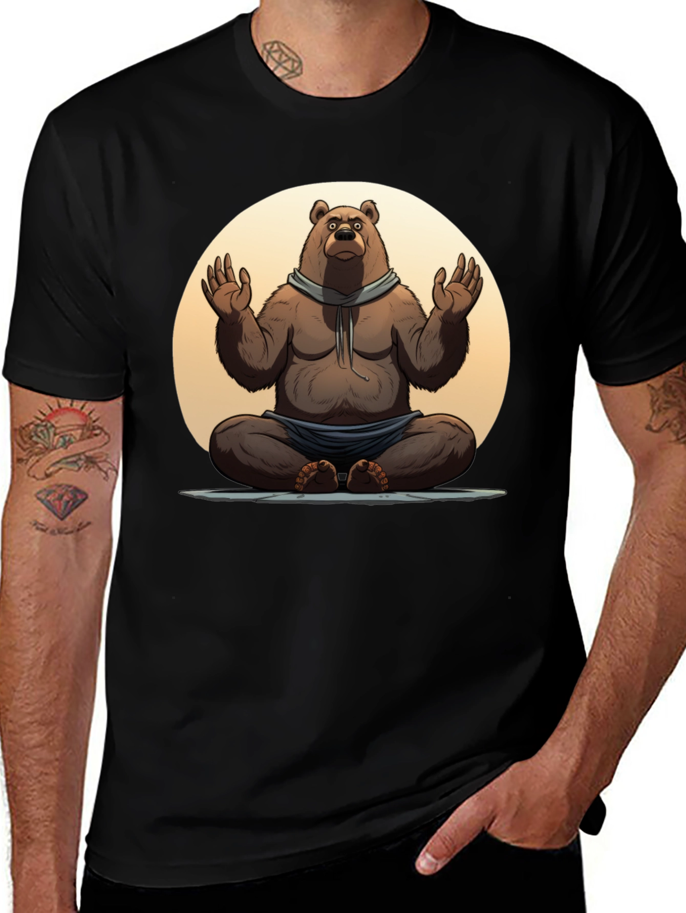 Variant 22 of Zen Bear Black T-Shirt - Meditating Yogi Bear Design
