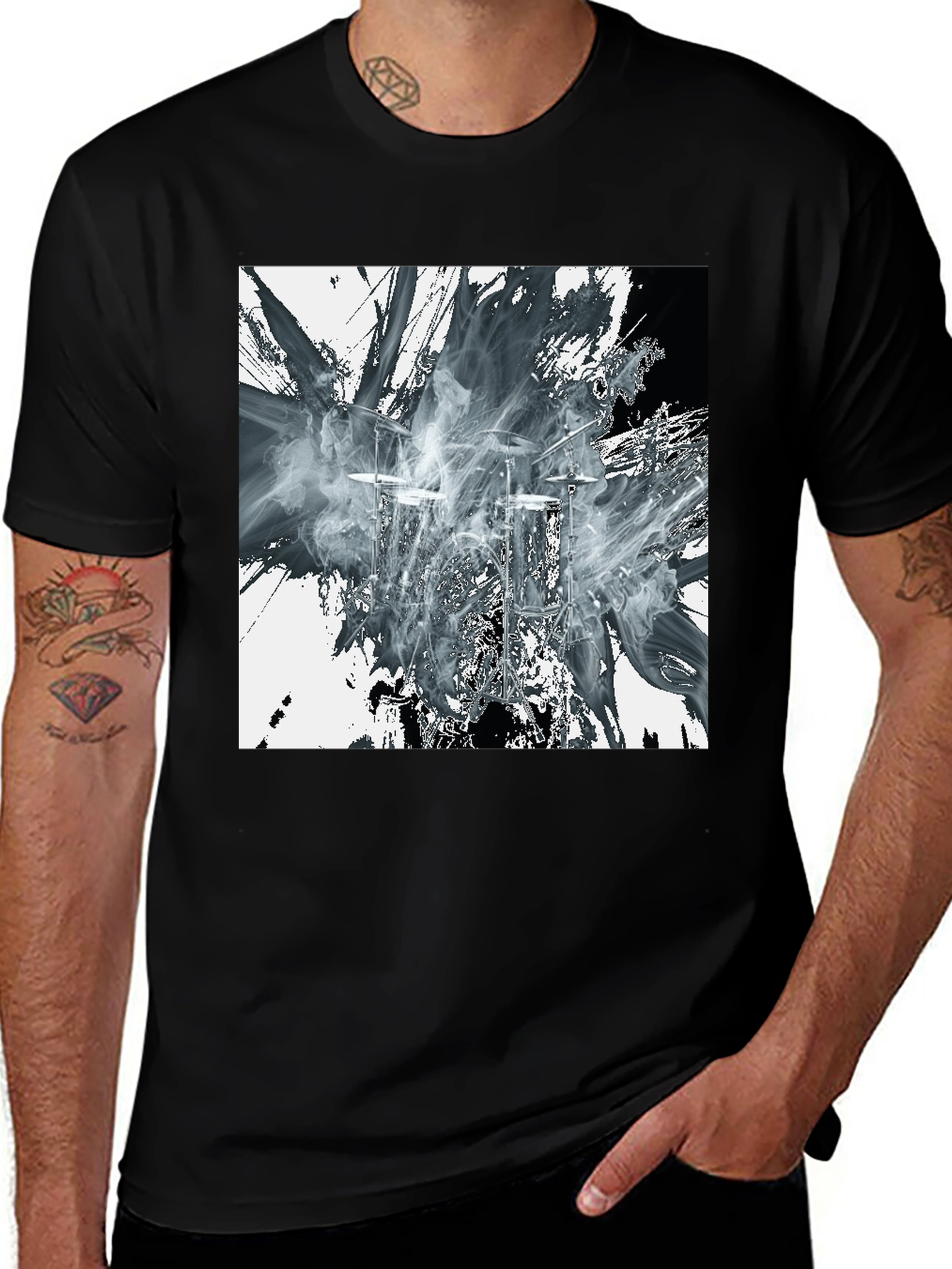 Variant 21 of Abstract Drums Graphic Print Black T-Shirt