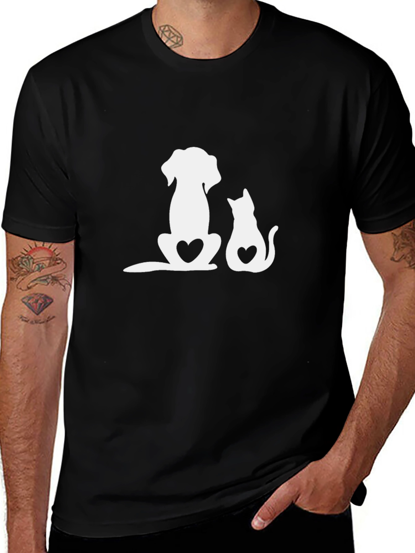 Variant 14 of Cute Pet Love T-Shirt - Dog & Cat Heart Silhouette