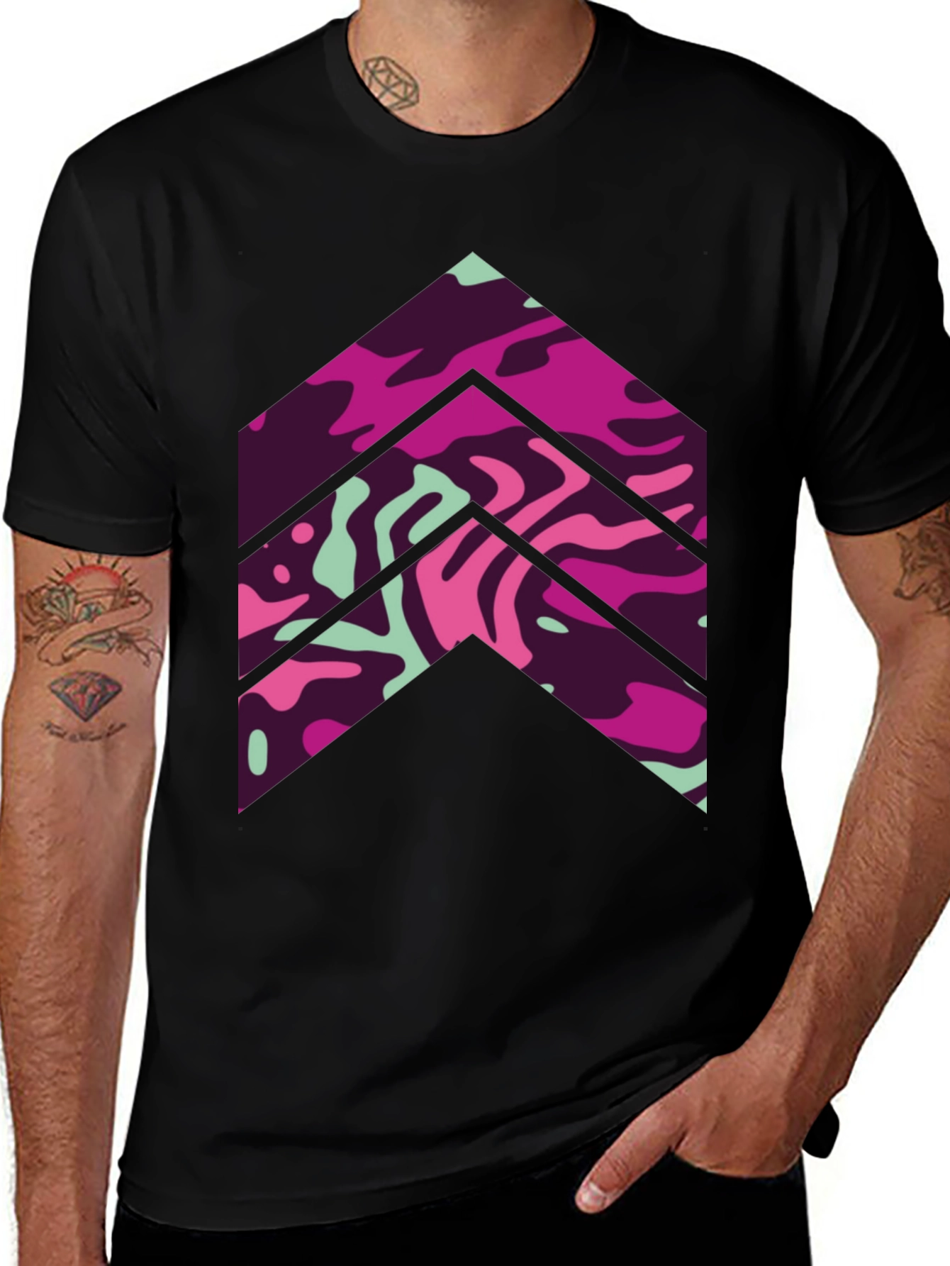 Variant 24 of Abstract Arrow Graphic Tee - Men's Black T-Shirt