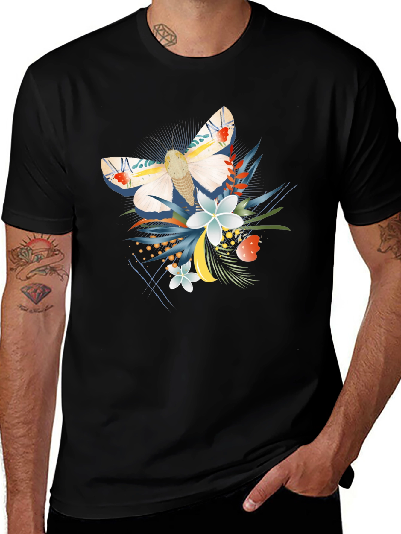 Variant 15 of Moth and Floral Graphic Black T-Shirt
