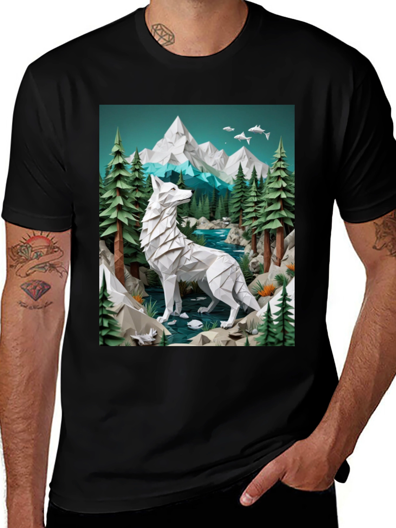 Variant 15 of Geometric Wolf Graphic Tee - Wilderness Design