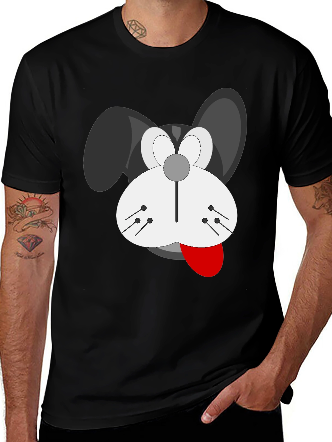 Variant 25 of Cartoon Dog Graphic T-Shirt - Black