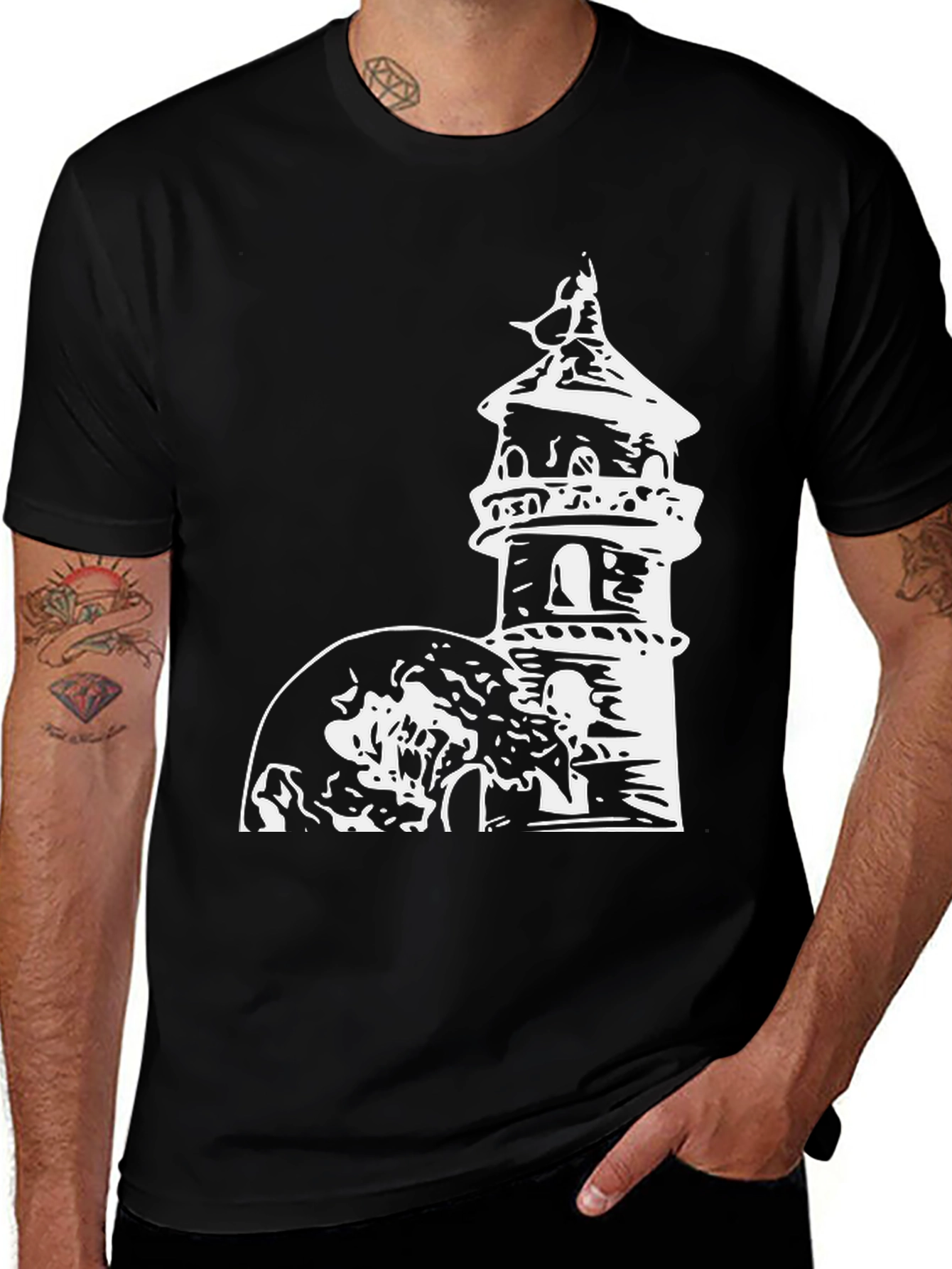 Variant 3 of Tower Graphic T-Shirt - Black Cotton Tee