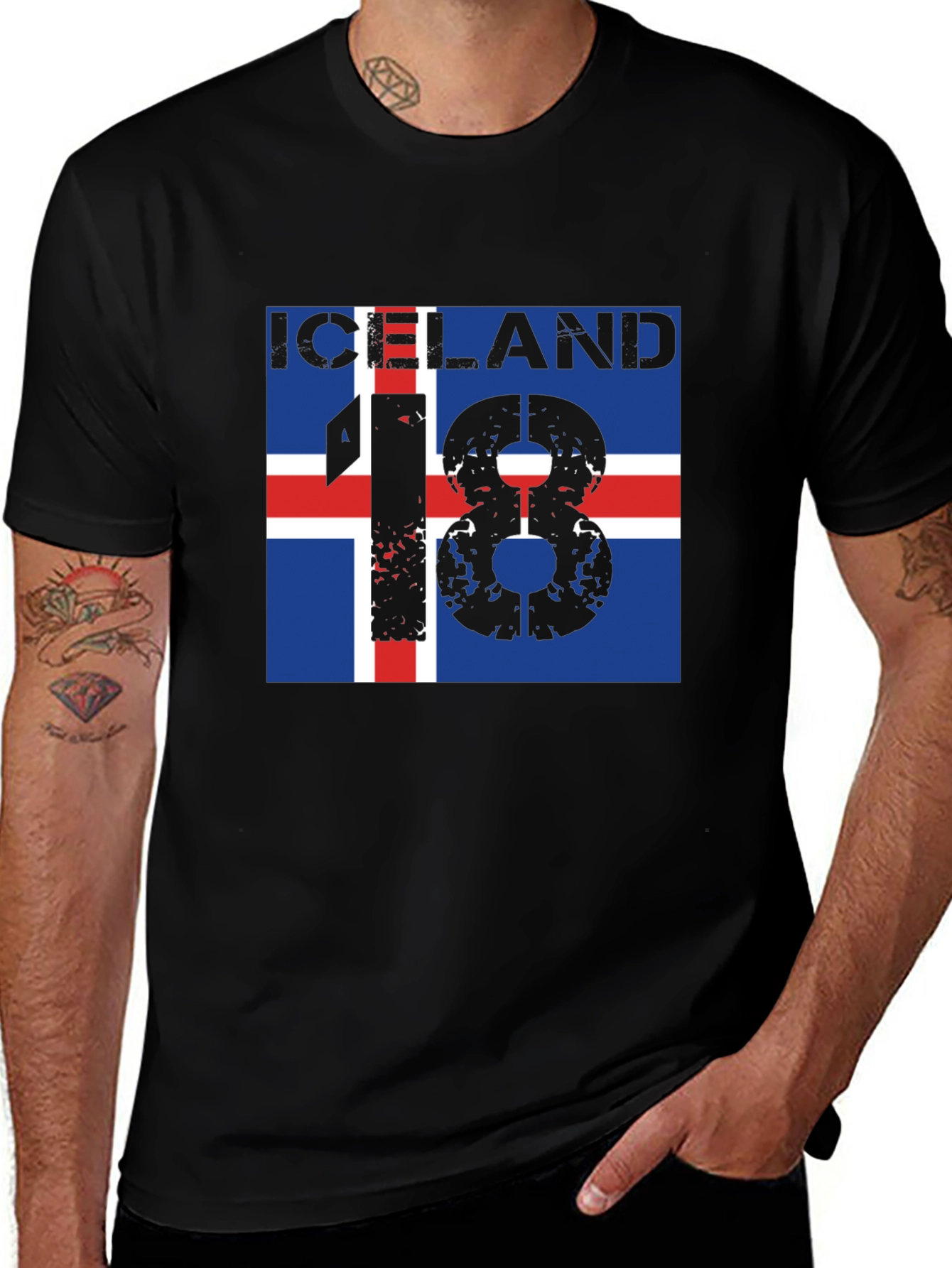 Variant 8 of Iceland Flag Graphic Tee - Black Cotton T-Shirt