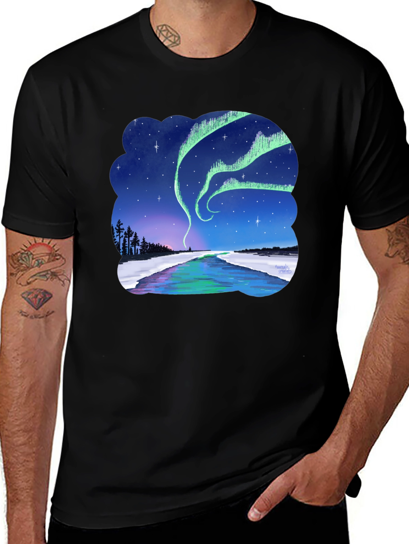 Black Aurora Borealis Graphic Tee - Northern Lights Shirt main image