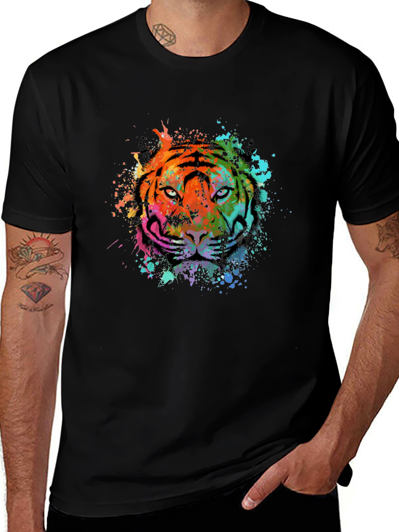Variant 29 of Colorful Tiger Graphic Black T-Shirt