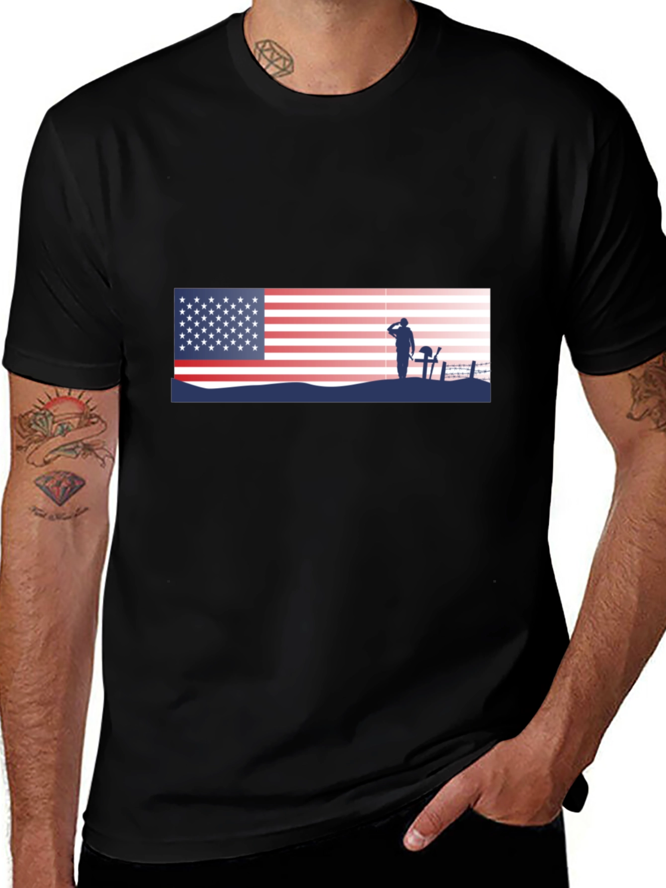 Variant 21 of Patriotic US Flag & Soldier Silhouette T-Shirt