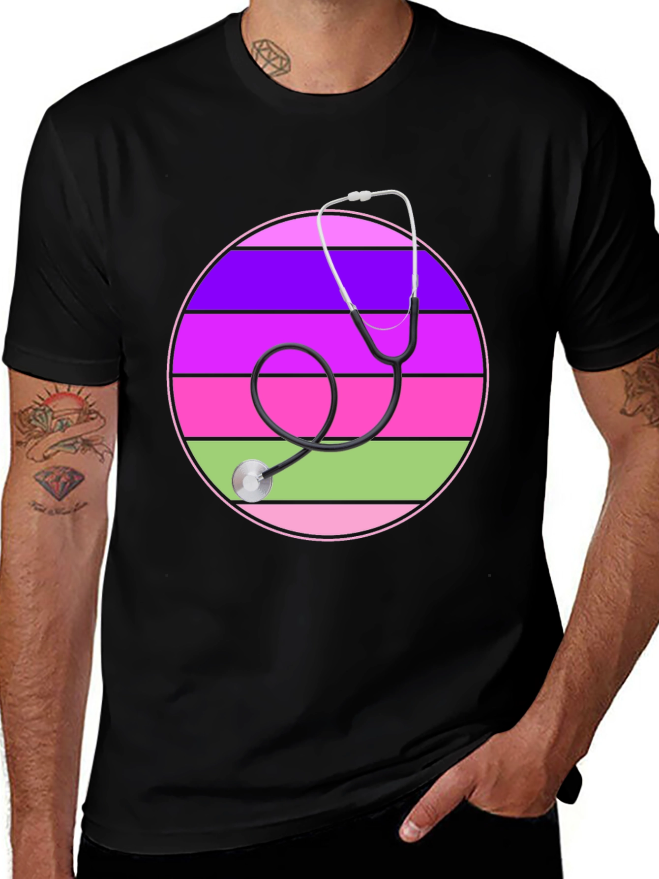 Variant 18 of Stethoscope Striped Circle Graphic Tee