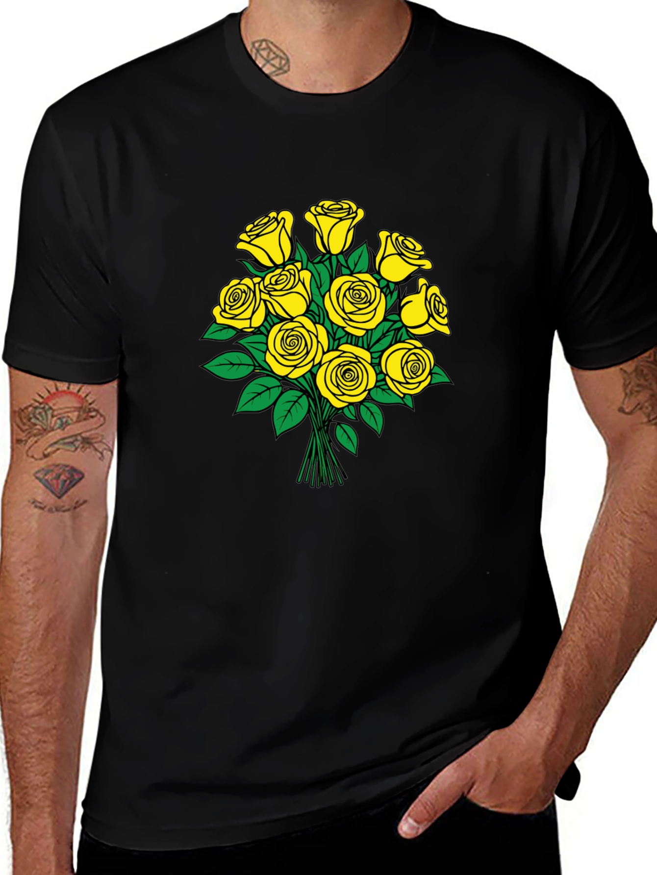 Variant 13 of Yellow Roses Graphic Black T-Shirt