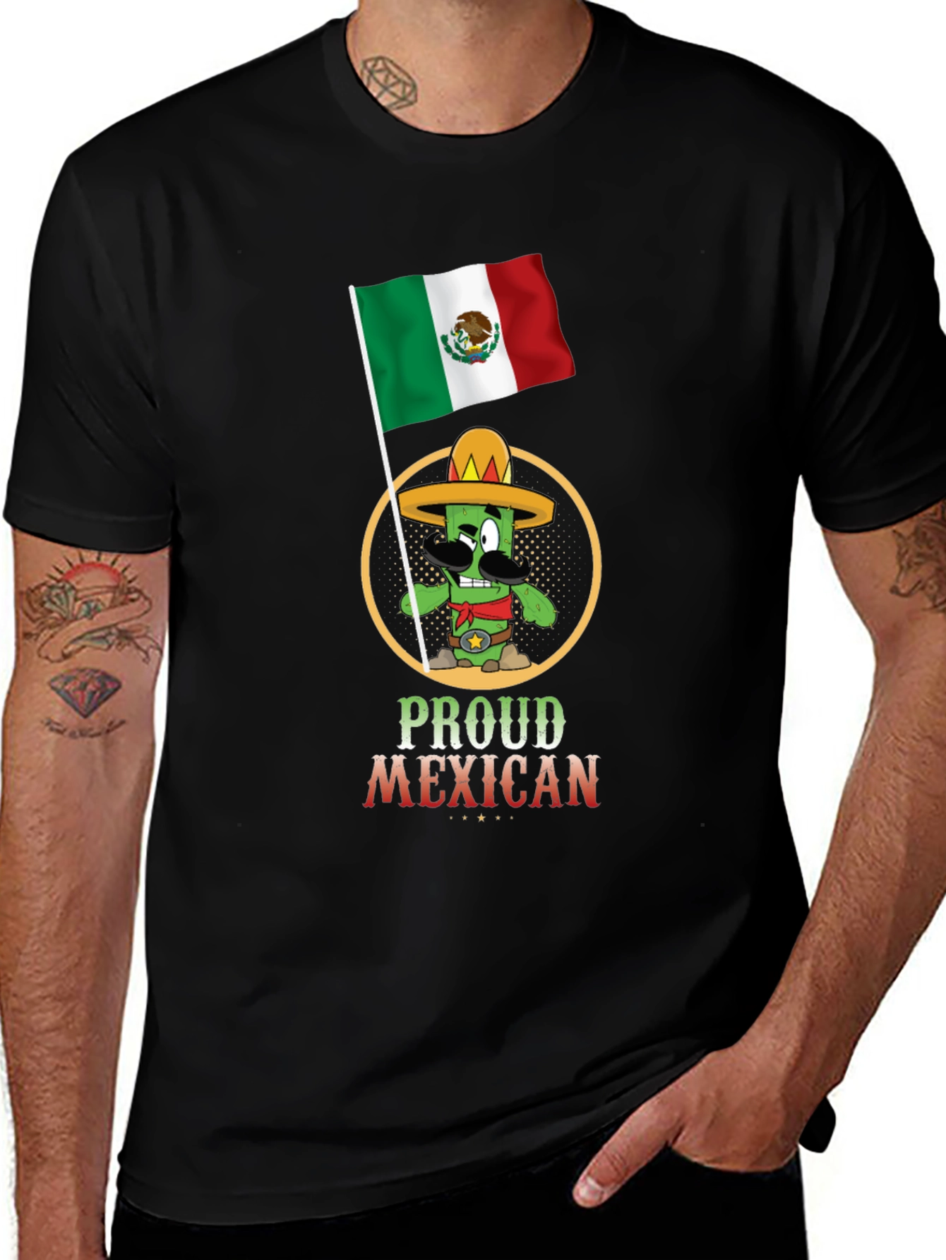 Black Proud Mexican T-Shirt - Cactus Graphic Tee main image