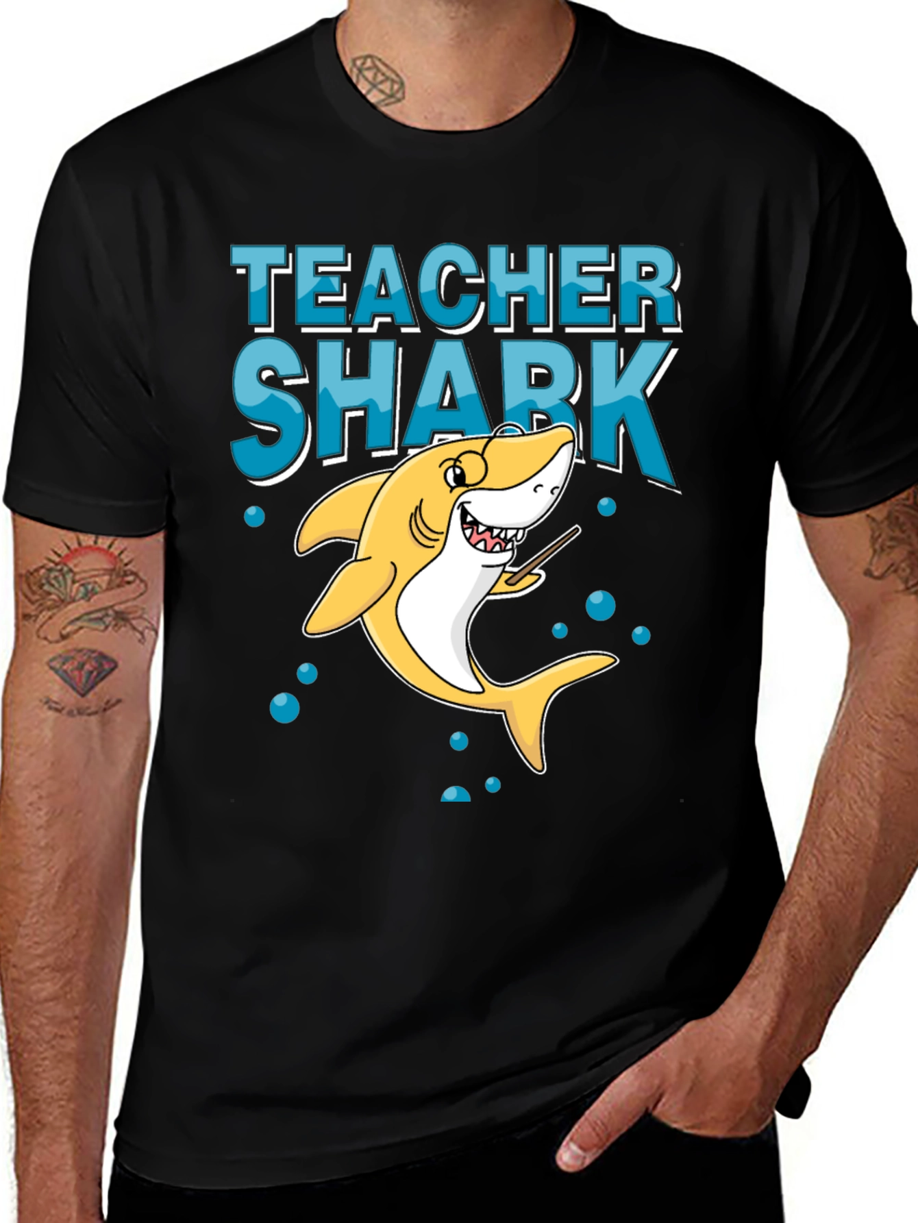 Teacher Shark Graphic Tee - Black Cotton T-Shirt