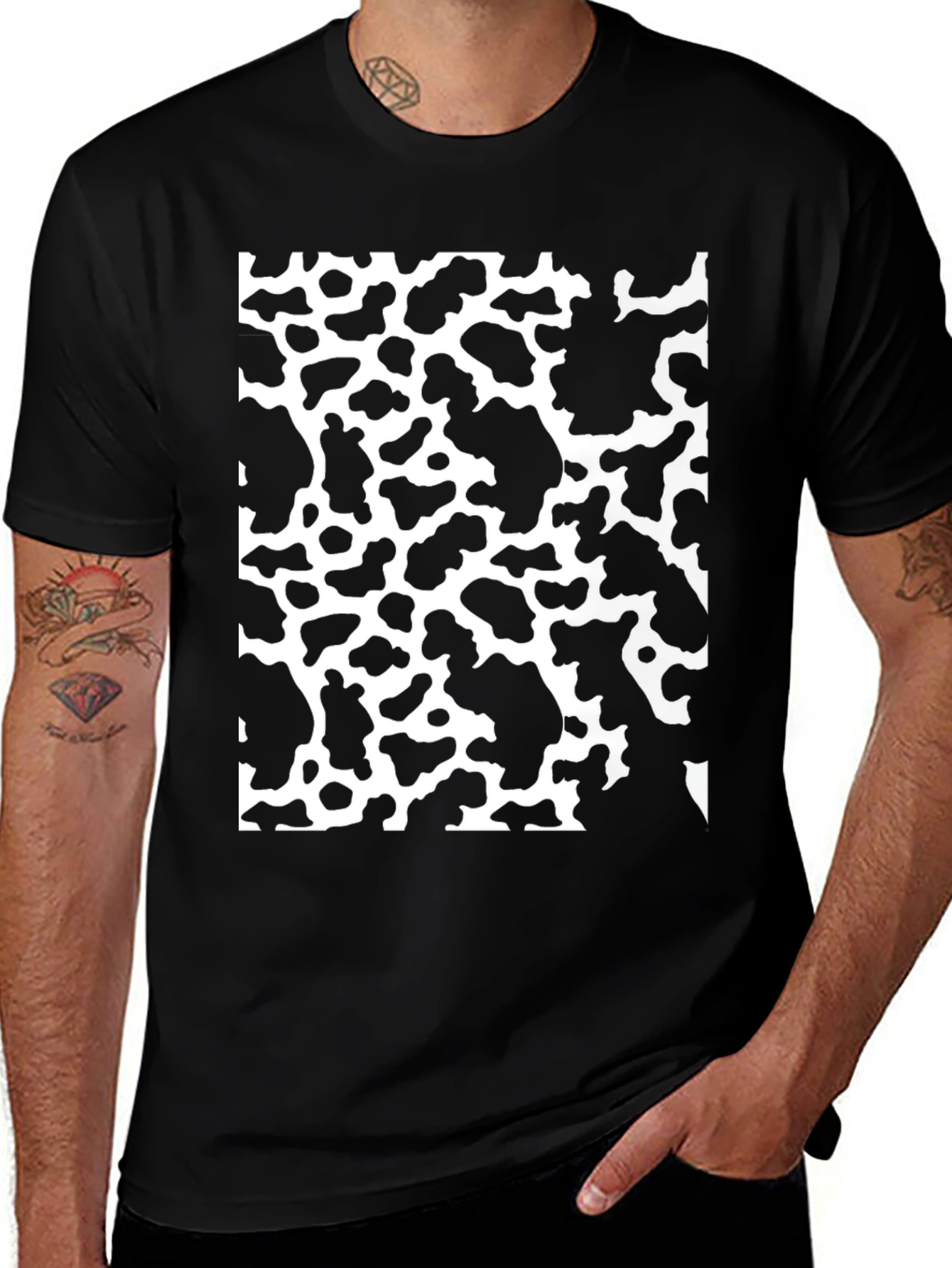 Variant 3 of Cow Print Tee - Black Trendy T-Shirt