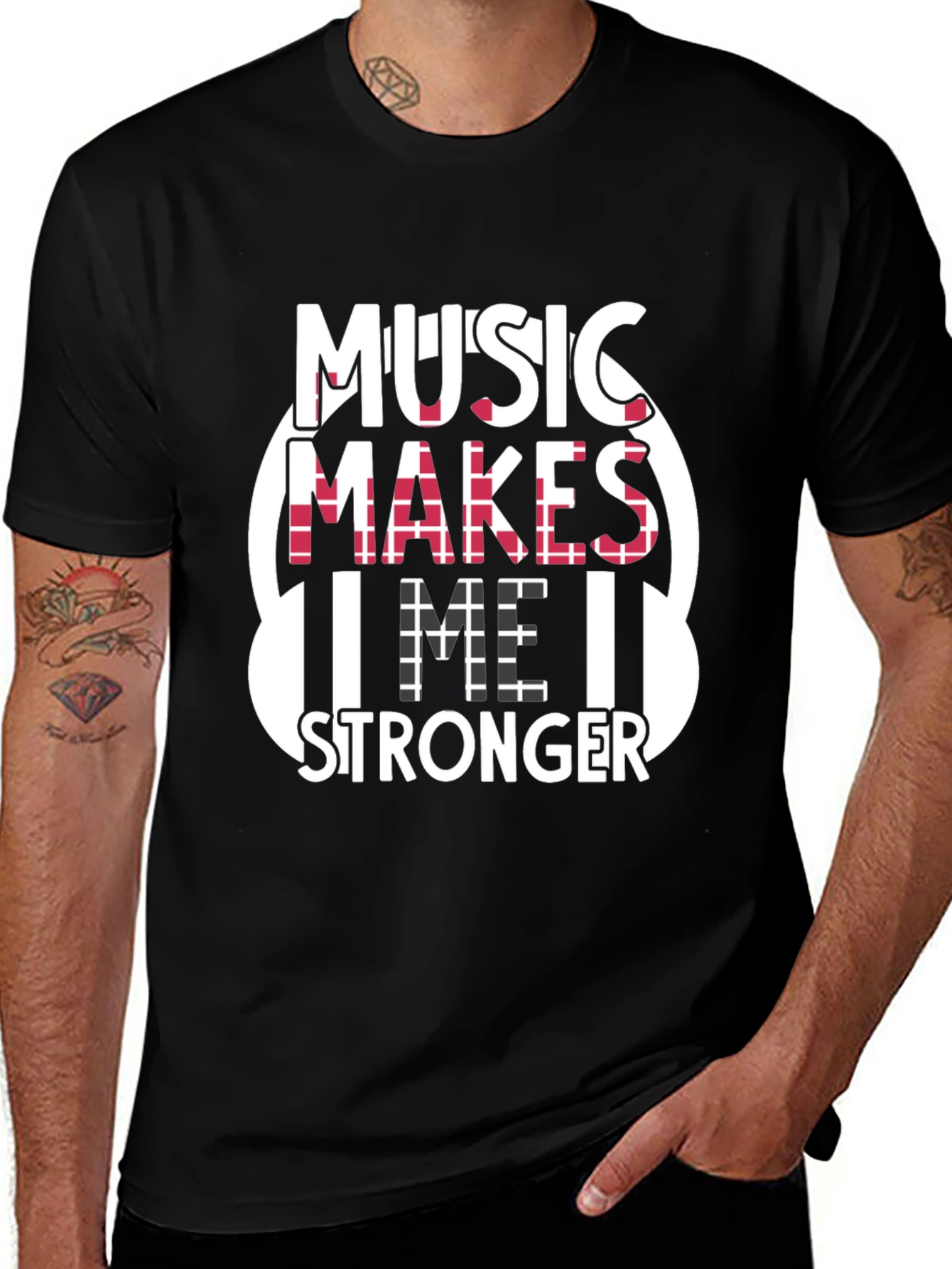 Variant 17 of Music Makes Me Stronger Black Graphic Tee