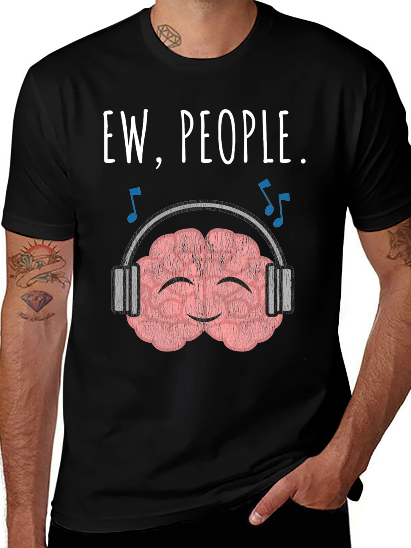 Variant 11 of Ew, People. Brain with Headphones Graphic T-Shirt