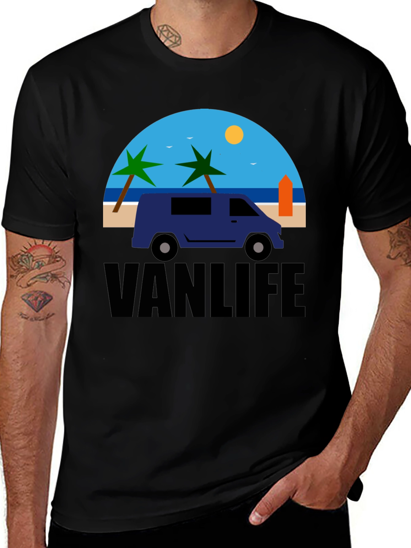 Variant 24 of Vanlife Beach T-Shirt - Black Graphic Tee