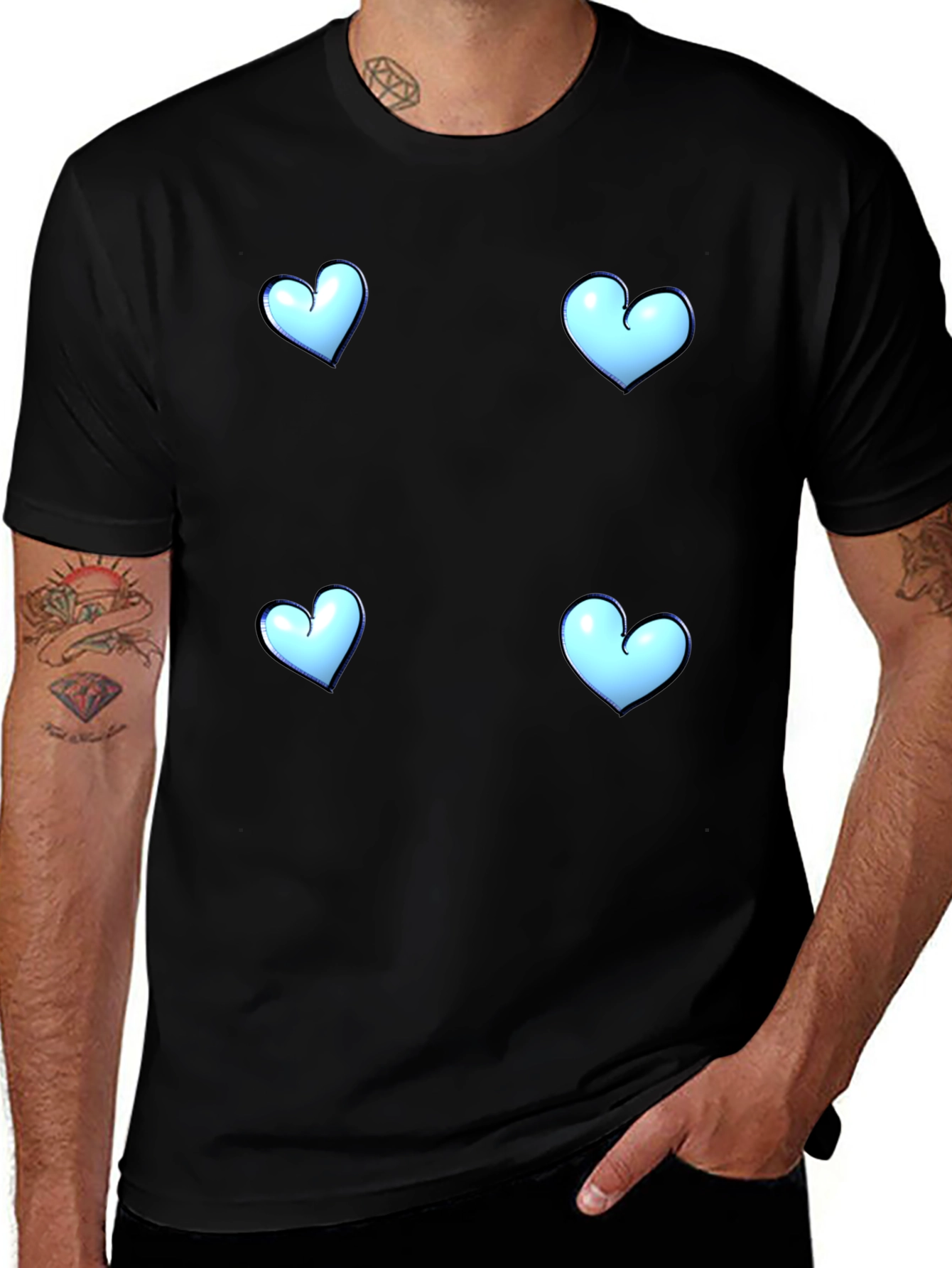 Variant 26 of Blue Heart Patterned Black T-Shirt