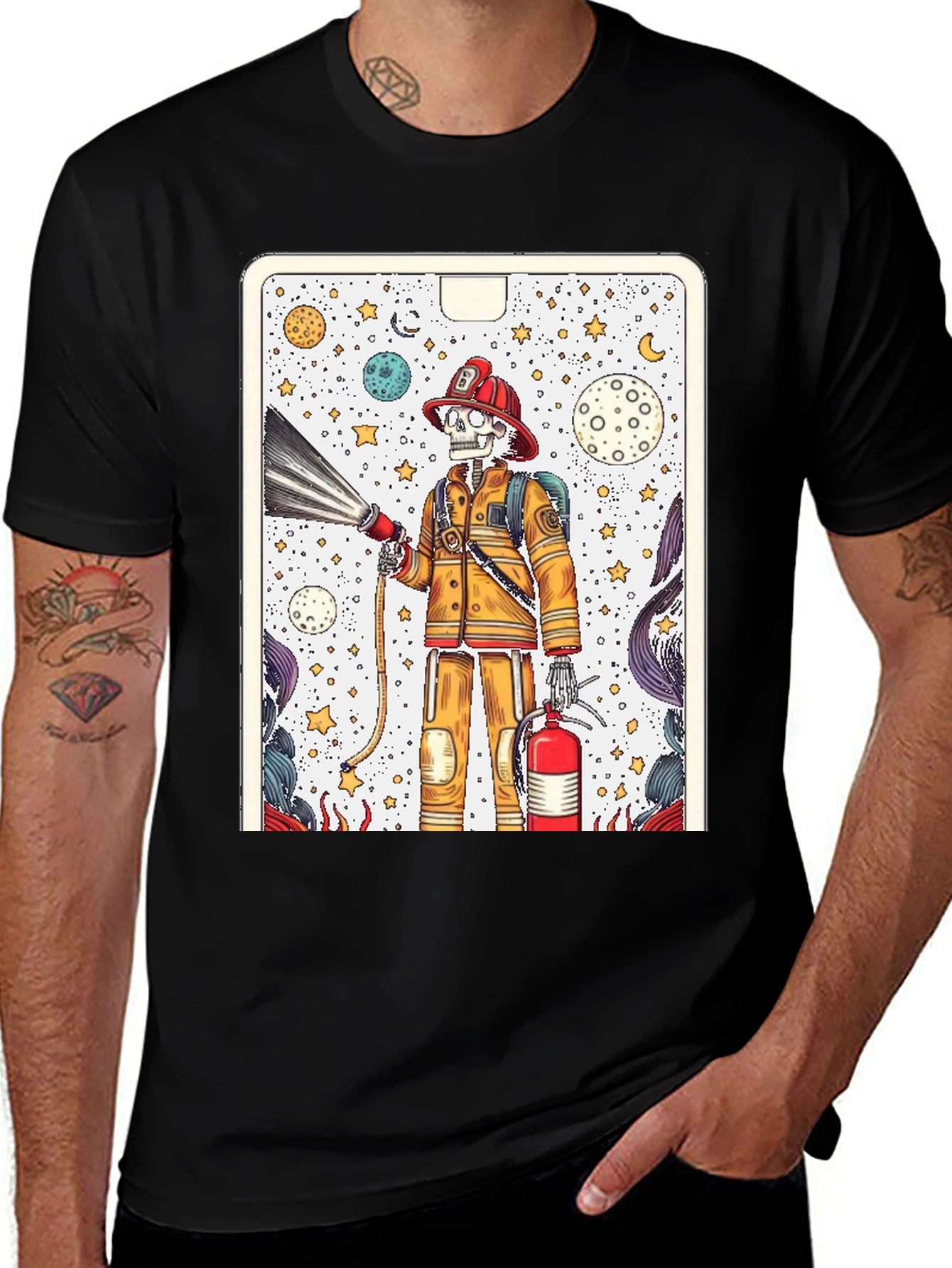 Black Skeleton Firefighter Graphic Tee - Unique Design main image