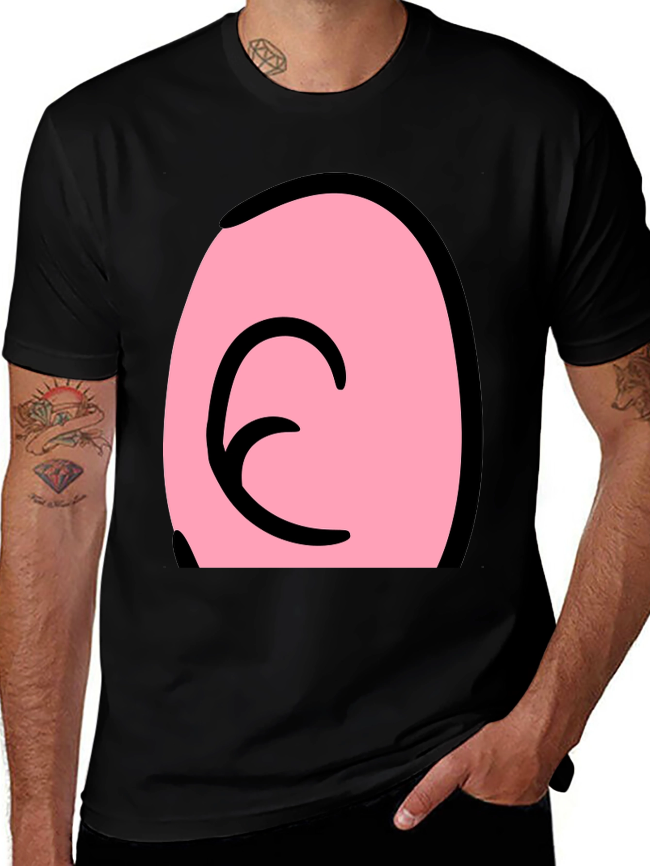 Variant 6 of Pink Cartoon Character Face on Black T-Shirt