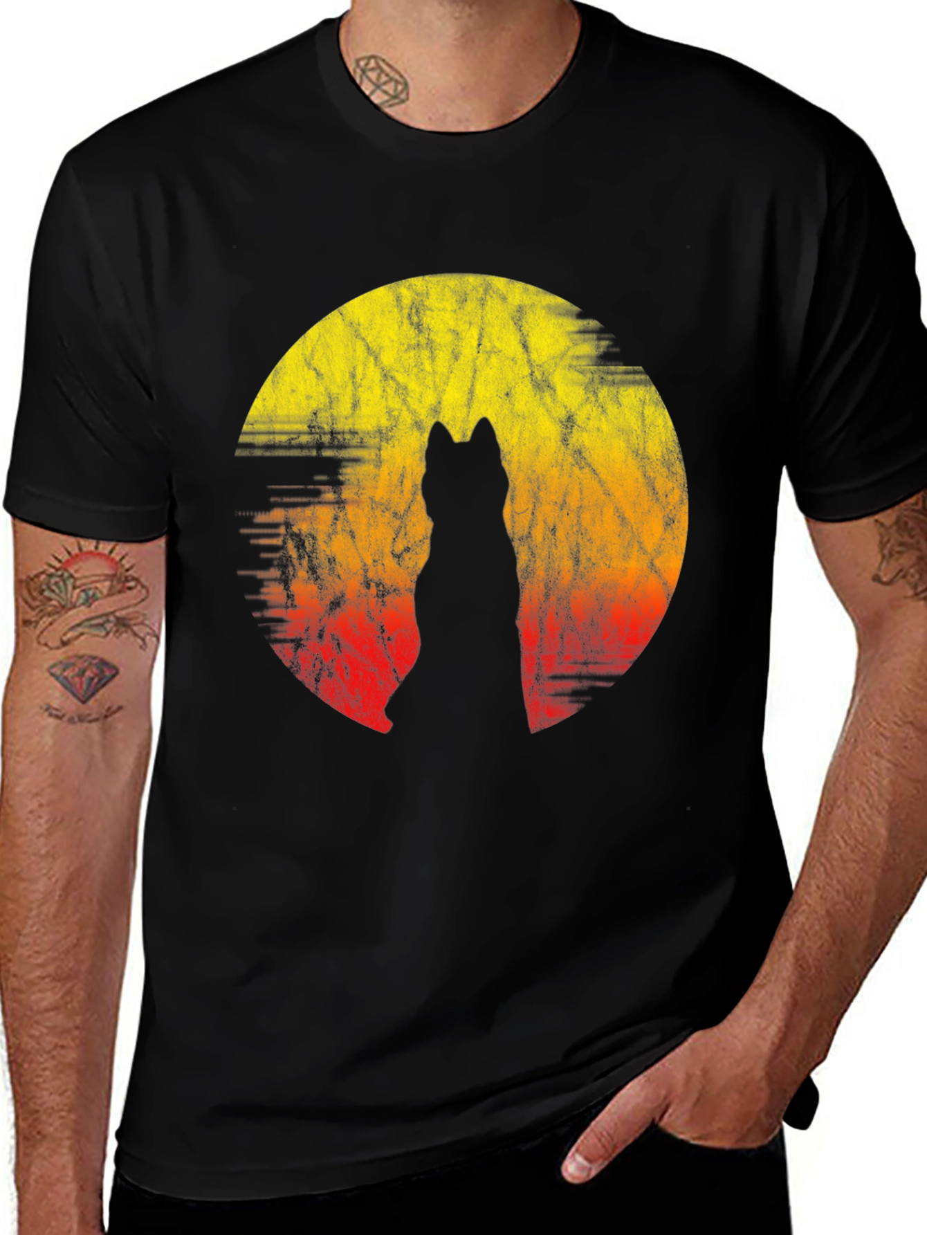Variant 5 of Wolf Silhouette Sunset Graphic Tee - Black