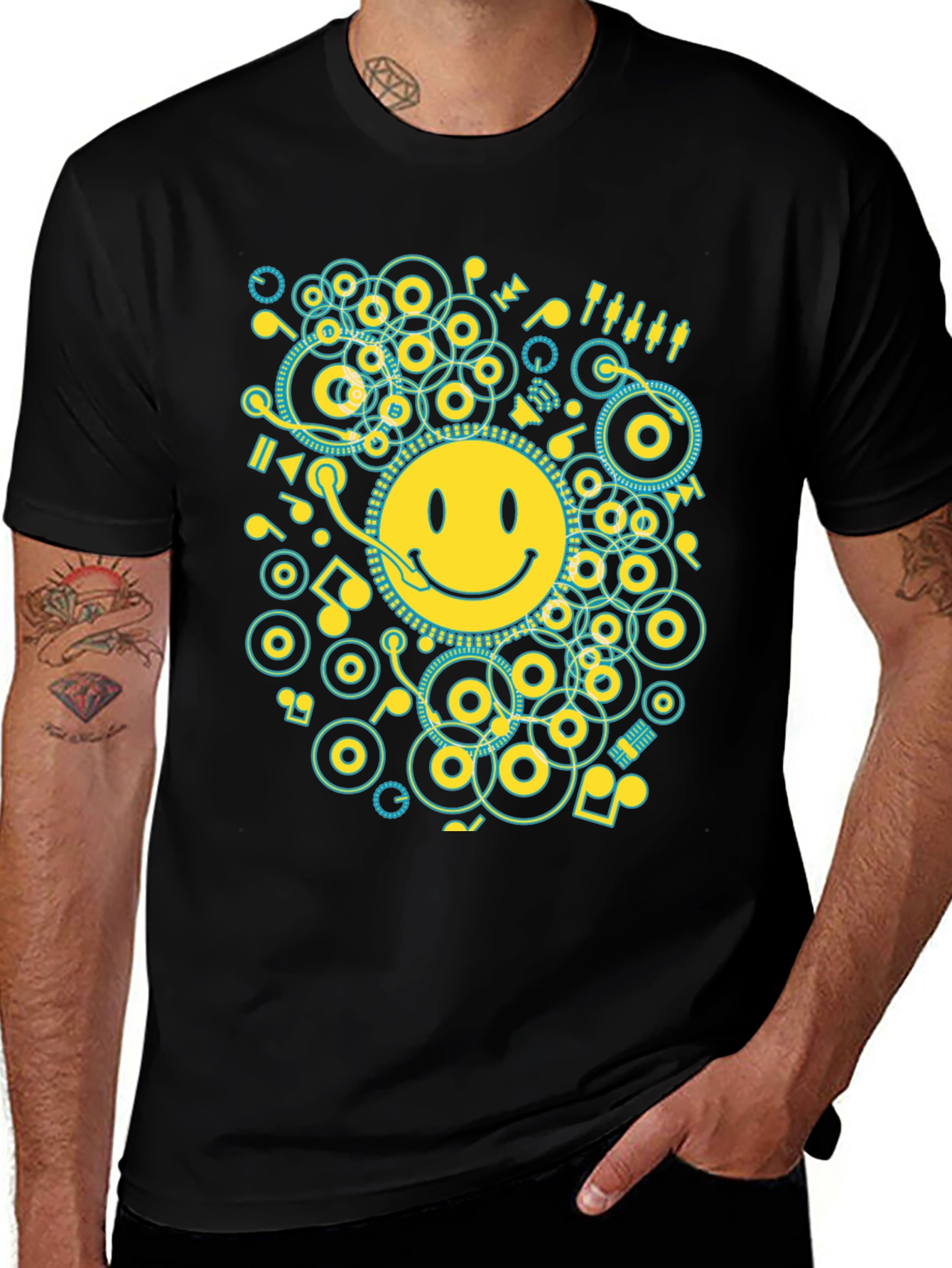 Variant 21 of Smiley DJ Graphic T-Shirt - Music Lover's Tee