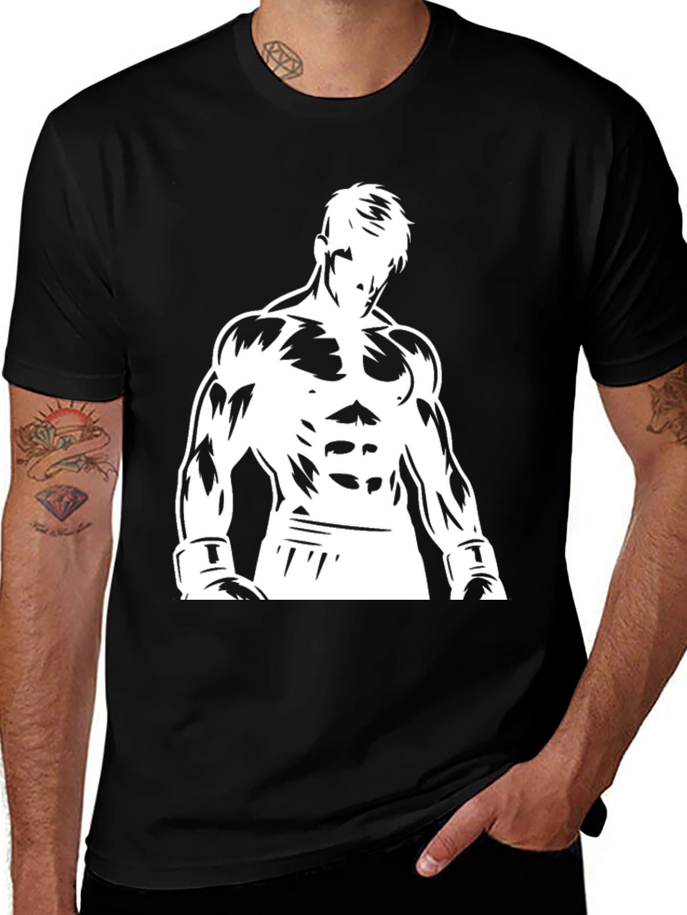 Variant 21 of Men's Black T-Shirt with Boxer Graphic
