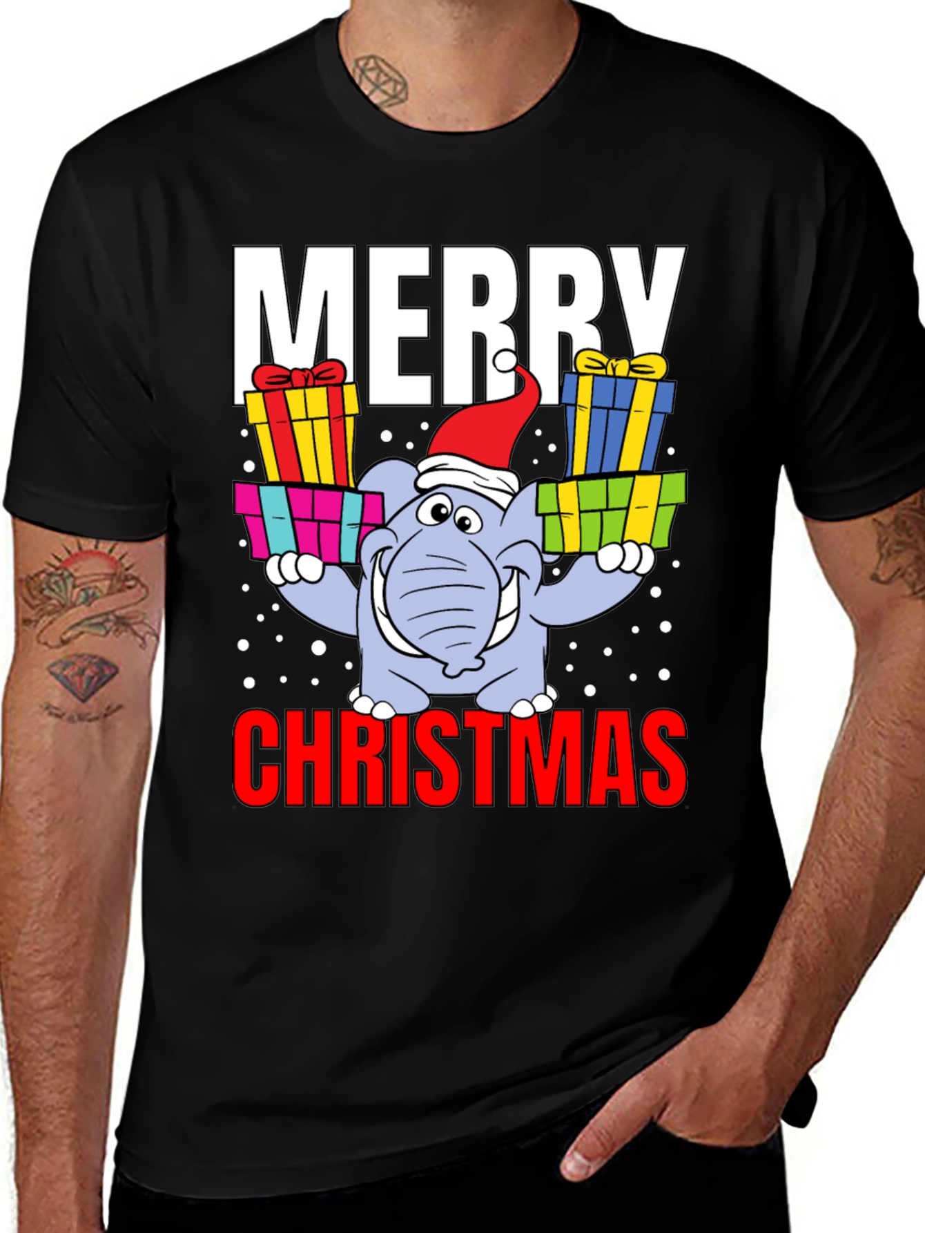 Merry Christmas Elephant Graphic Tee