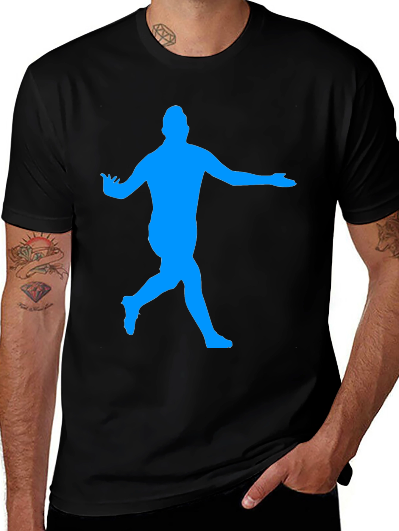 Variant 29 of Men's Black T-Shirt with Blue Silhouette Graphic