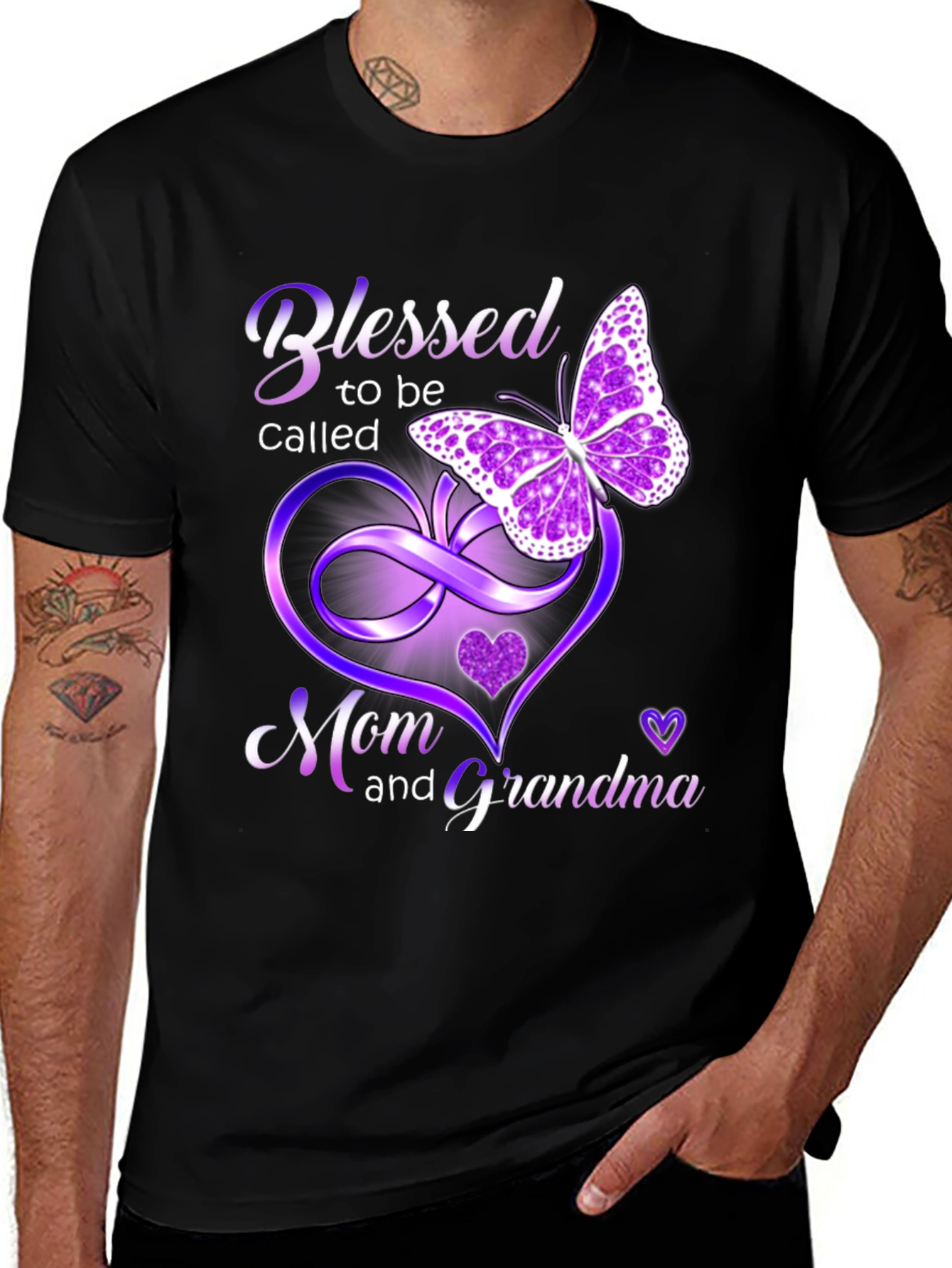Black Blessed Mom and Grandma T-Shirt with Butterfly Design main image
