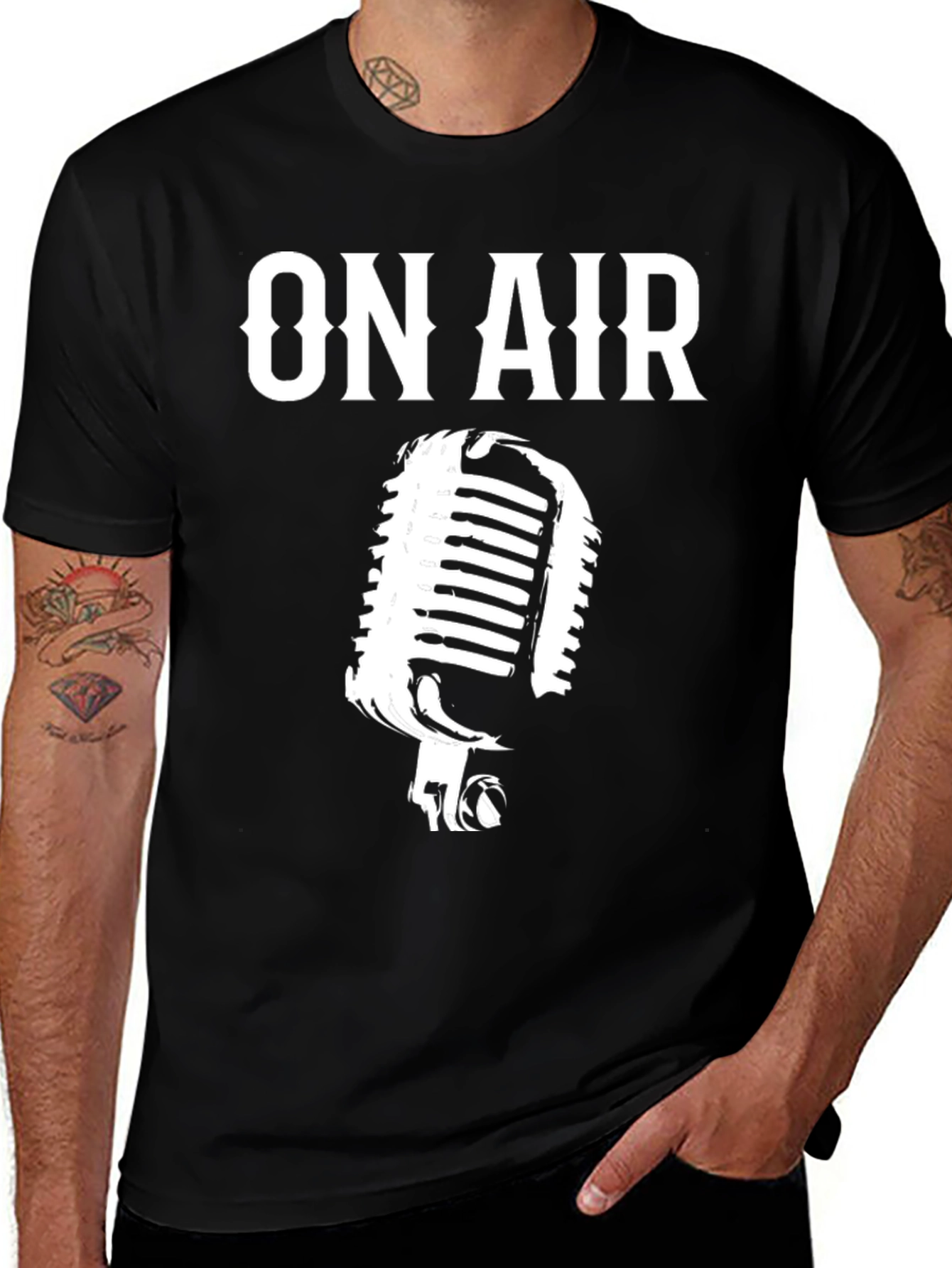 Black On Air Graphic Tee - Vintage Microphone Design main image