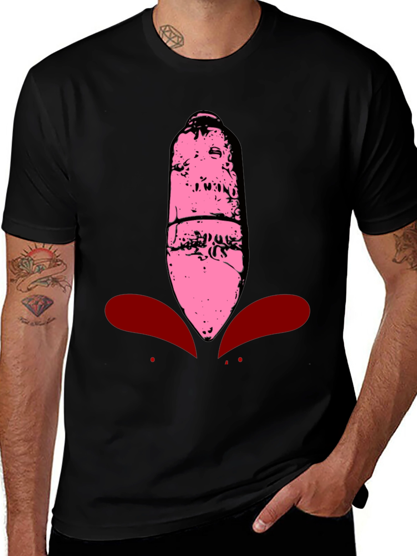 Black Pink Alien Head Graphic Tee - Men's Black T-Shirt main image