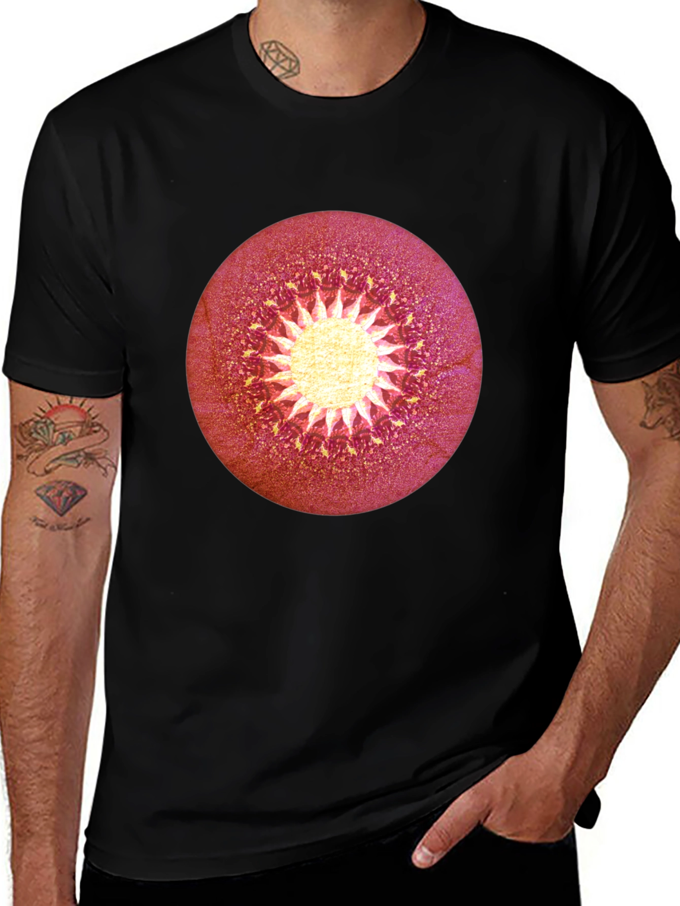 Variant 13 of Abstract Sunburst Graphic Black T-Shirt