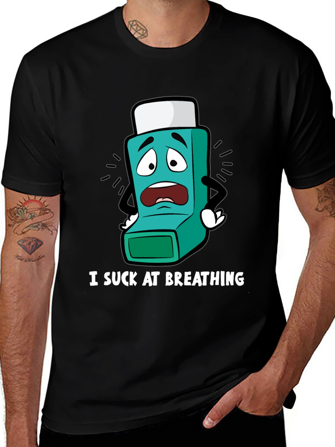 Variant 15 of I Suck At Breathing T-Shirt - Funny Cartoon Inhaler Design