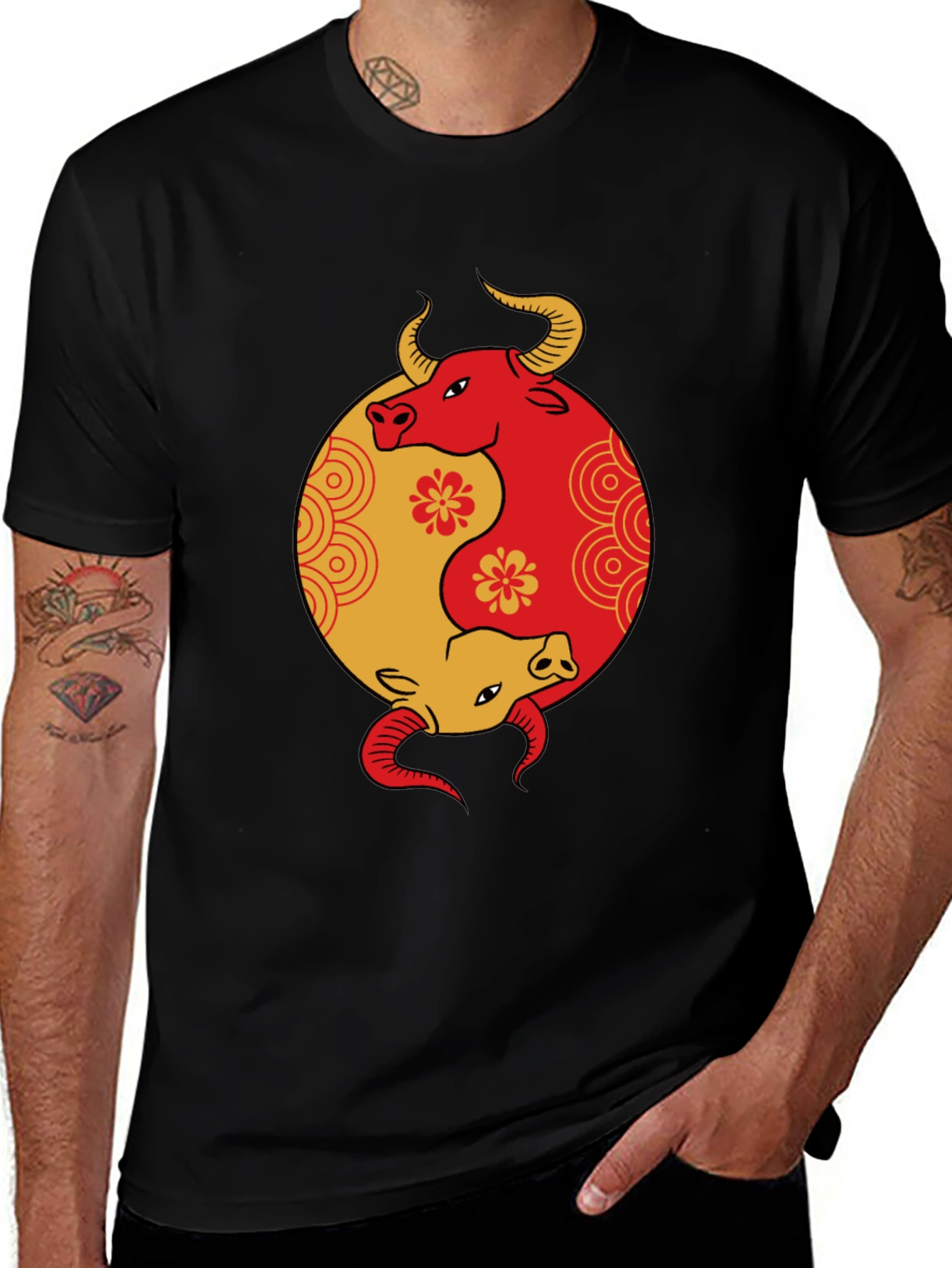 Variant 11 of Yin Yang Bull Graphic T-Shirt - Stylish and Unique Design