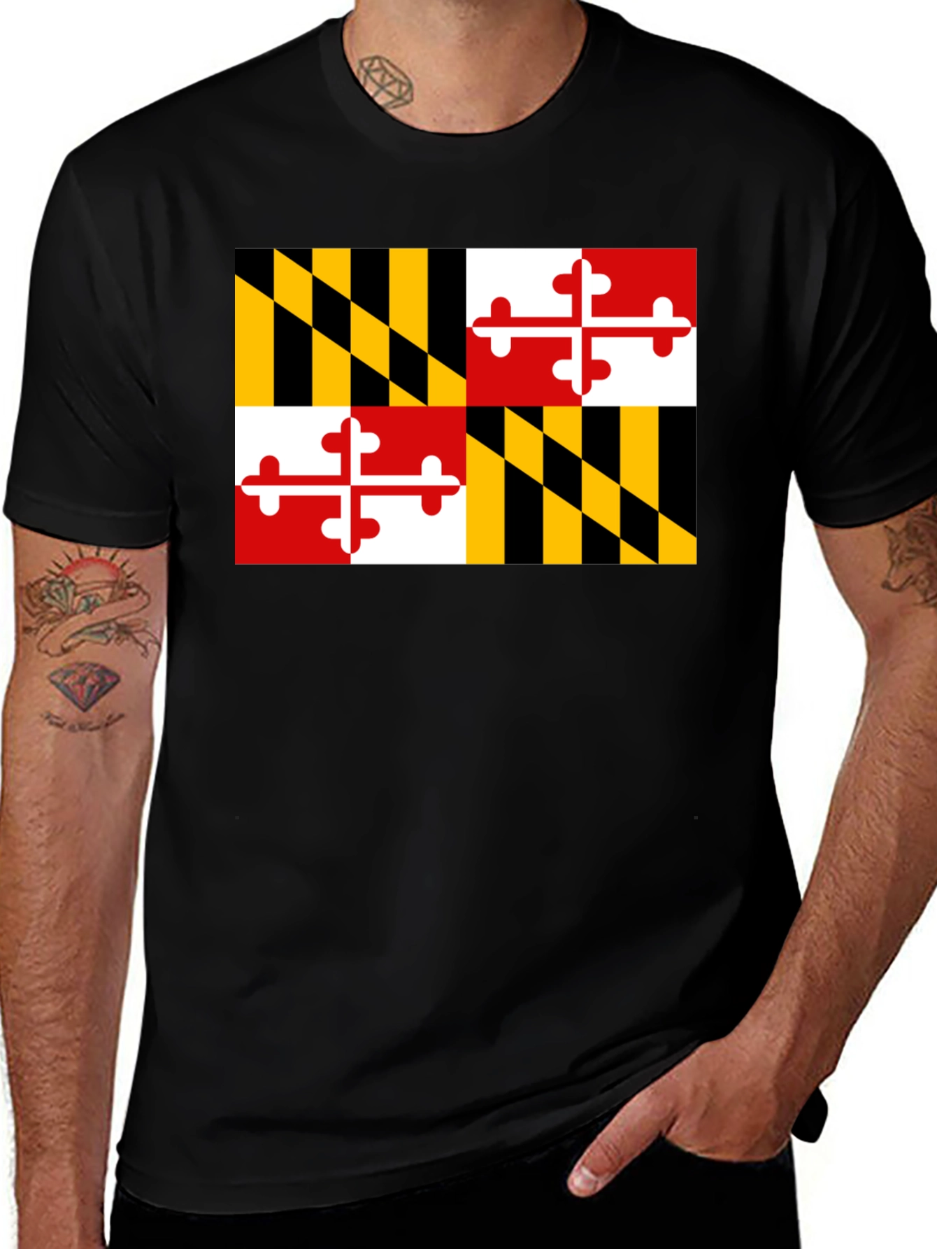 Variant 3 of Maryland Flag T-Shirt - Black Crew Neck Tee