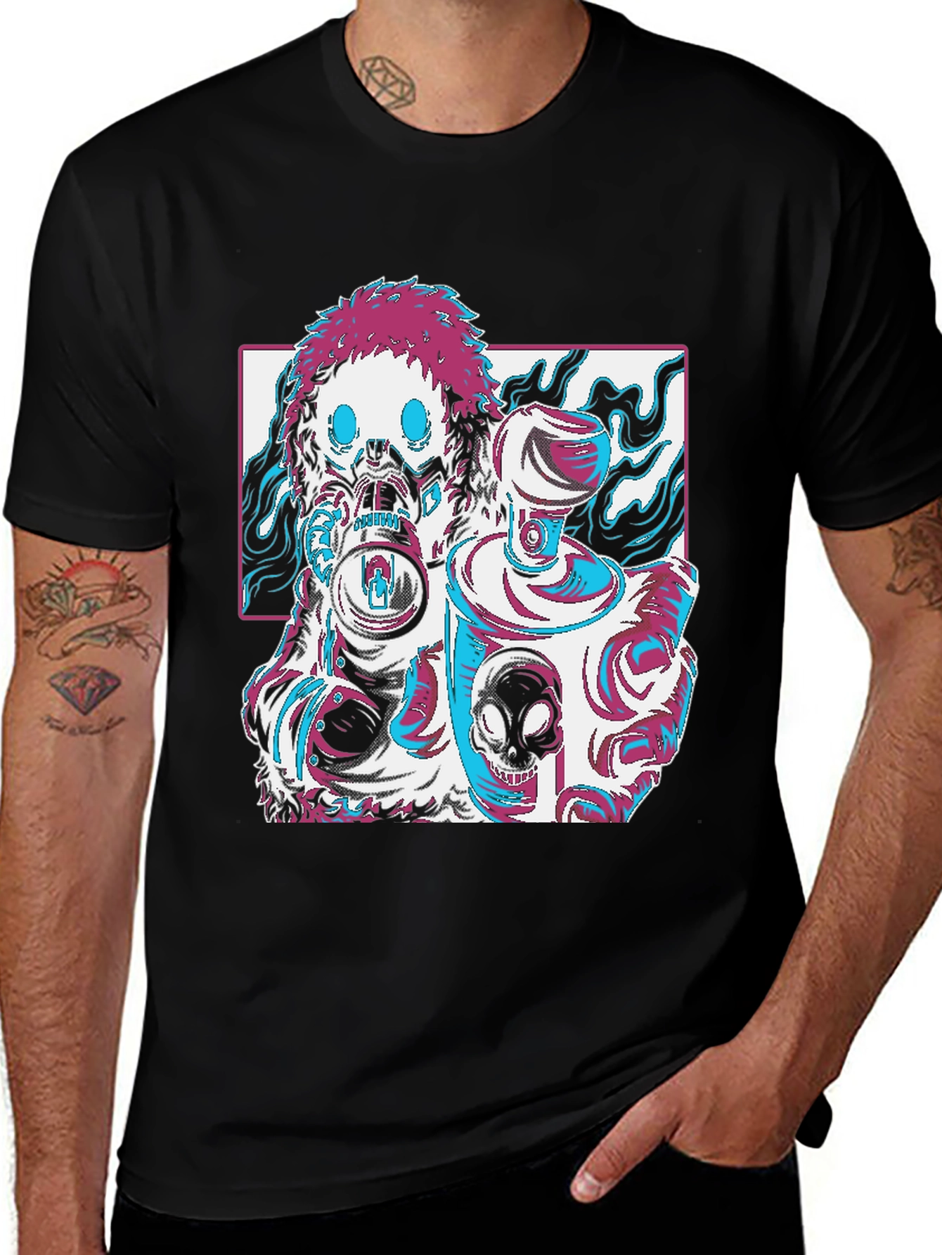 Variant 2 of Edgy Graphic Print Tee - Skull & Spray Can