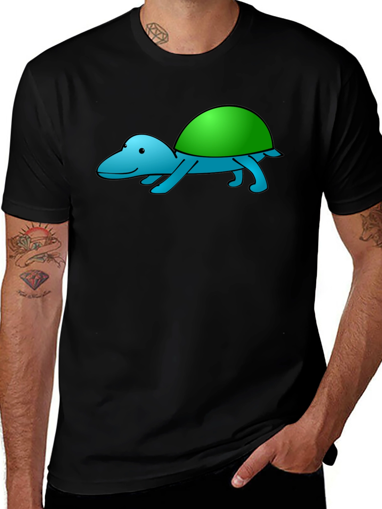 Variant 9 of Cartoon Turtle Graphic Tee - Black Casual Shirt