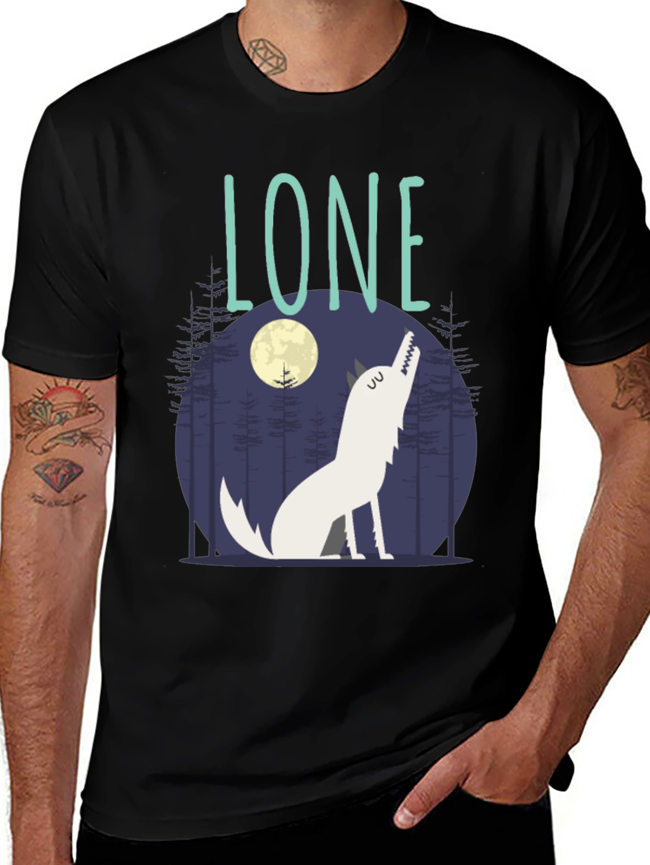 Variant 12 of Lone Wolf Graphic Print Crew Neck T-Shirt