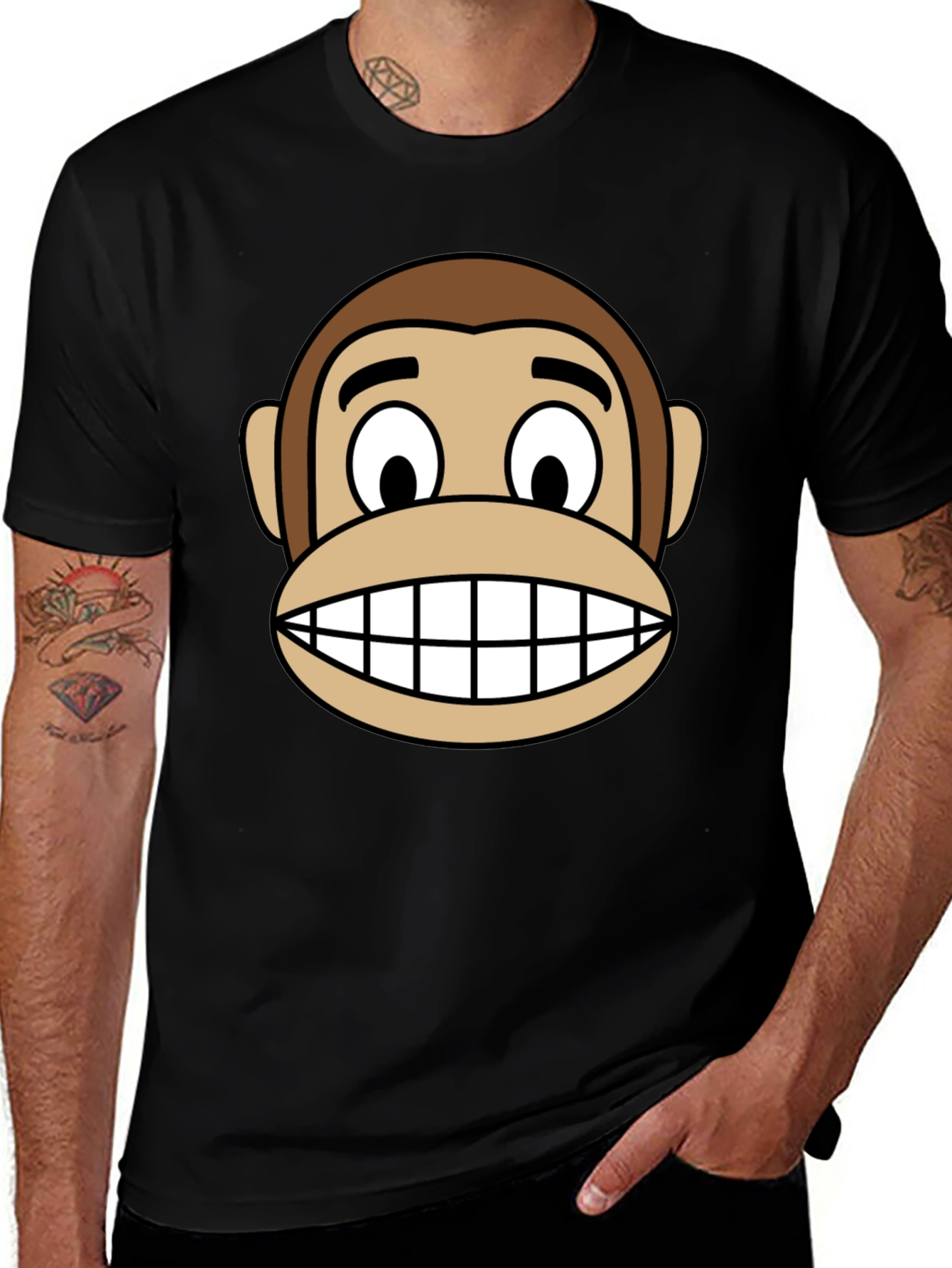 Variant 28 of Cartoon Monkey Face Graphic Tee - Unisex Black T-Shirt
