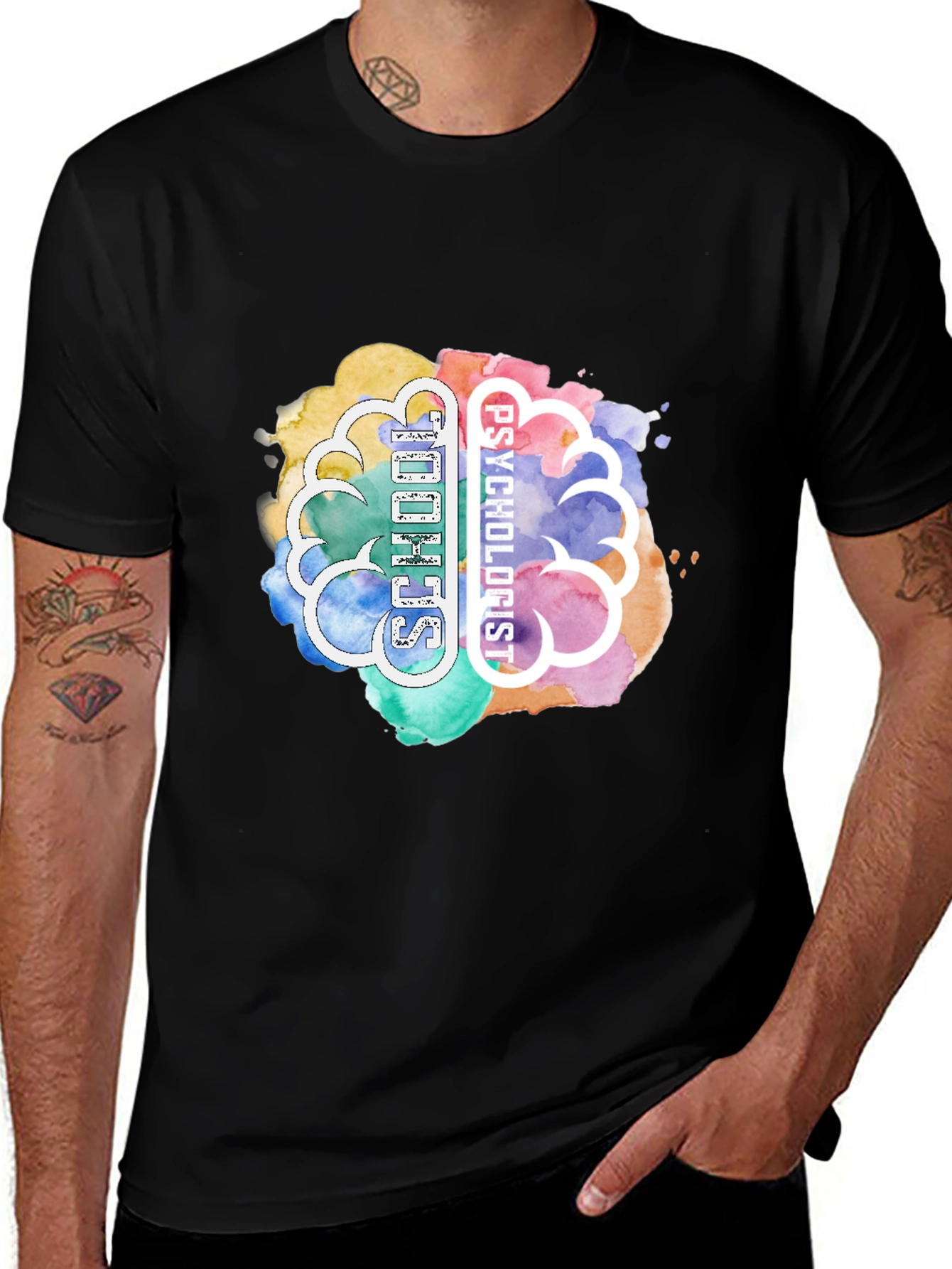 School Psychologist Brain Watercolor T-Shirt