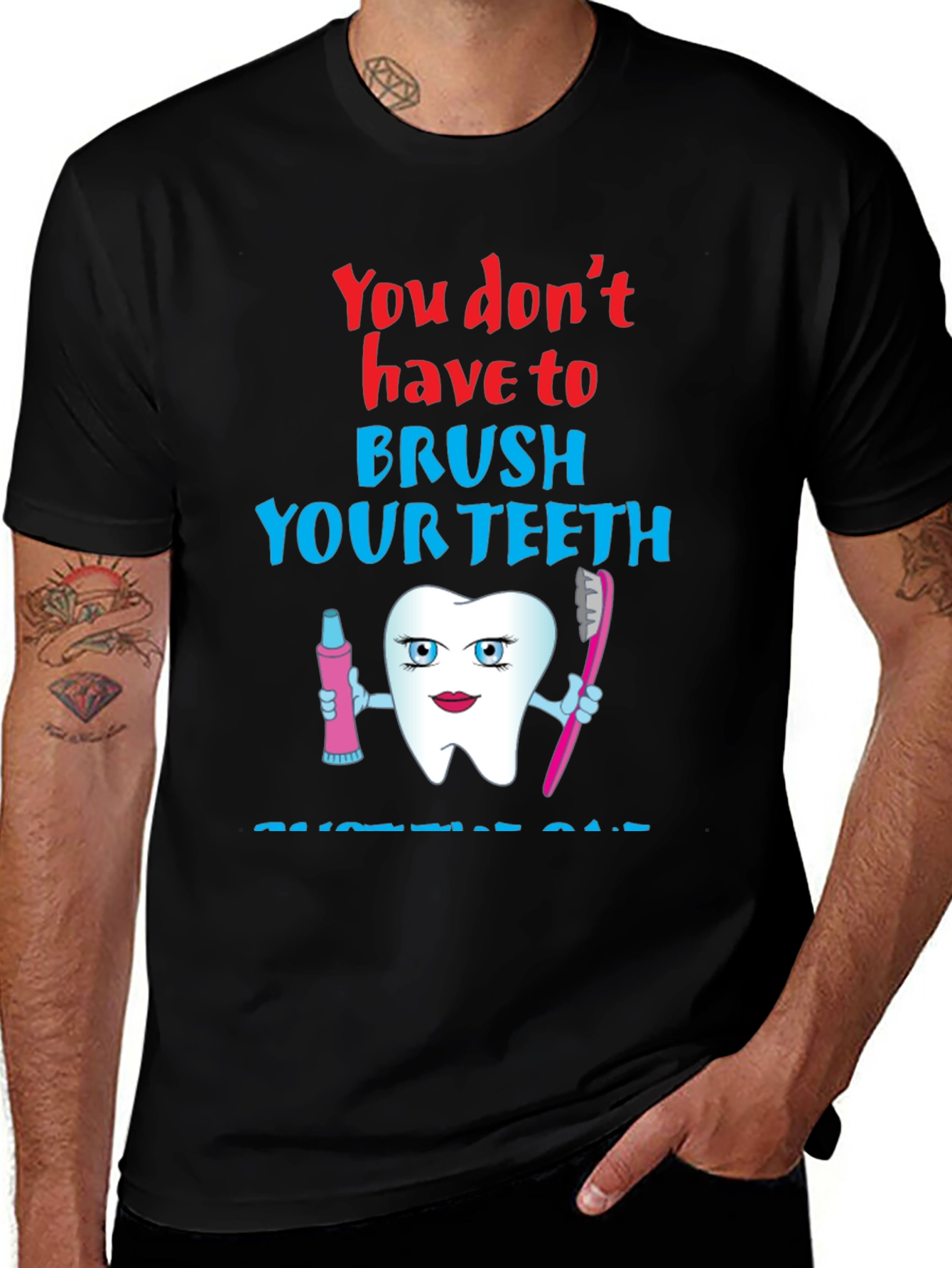 Funny Dental Humor T-Shirt - Brush Your Teeth Cartoon